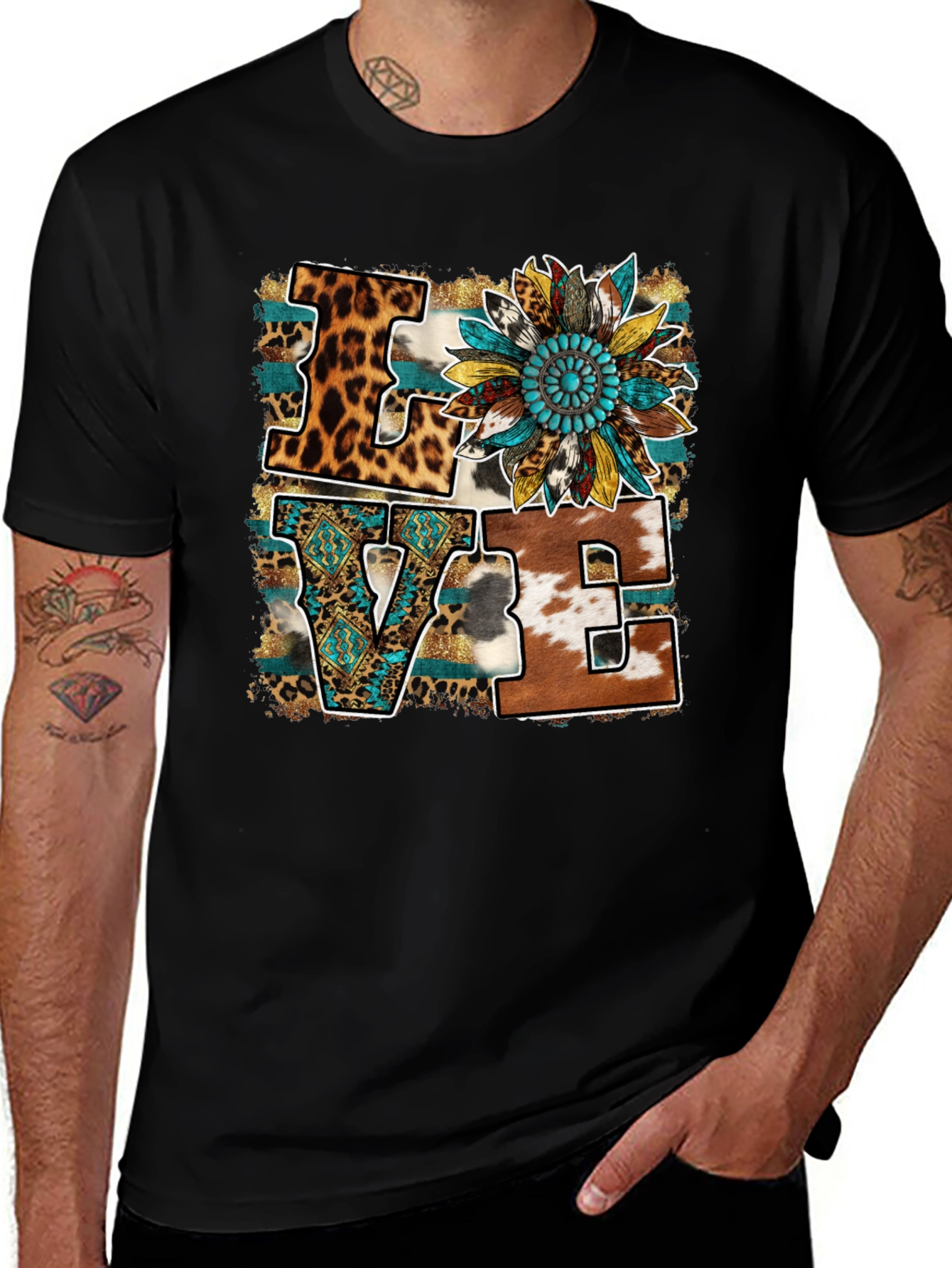 Variant 4 of Western LOVE Graphic Tee - Leopard, Cowhide, Turquoise