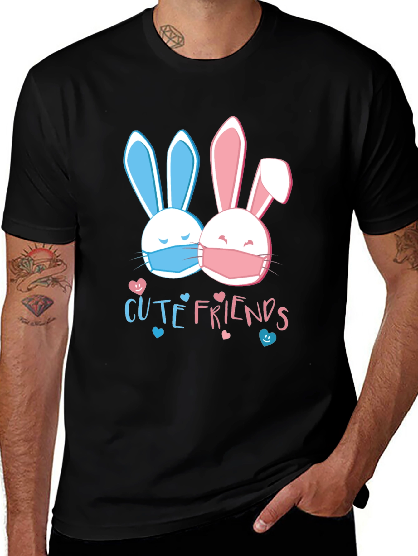 Variant 20 of Cute Friends Bunny T-Shirt - Easter Masked Rabbits Tee