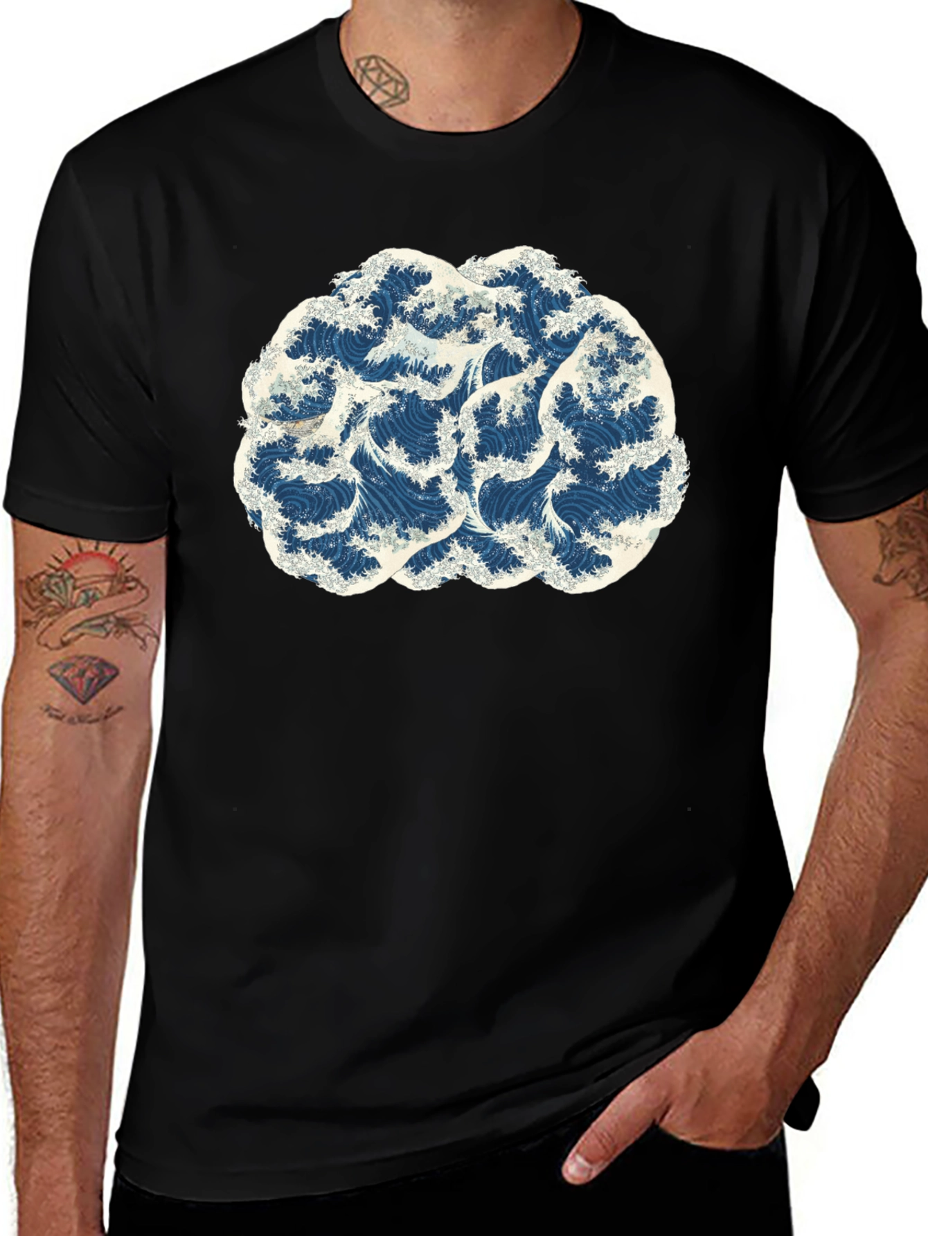Variant 11 of Wave Brain Black Tee - Artistic Mens T-Shirt