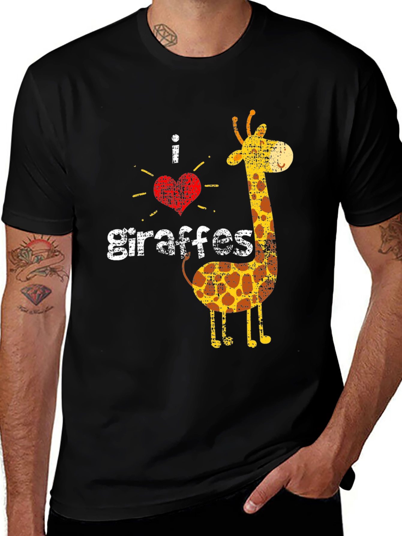 Variant 11 of I Love Giraffes Graphic Tee - Unisex Black T-Shirt