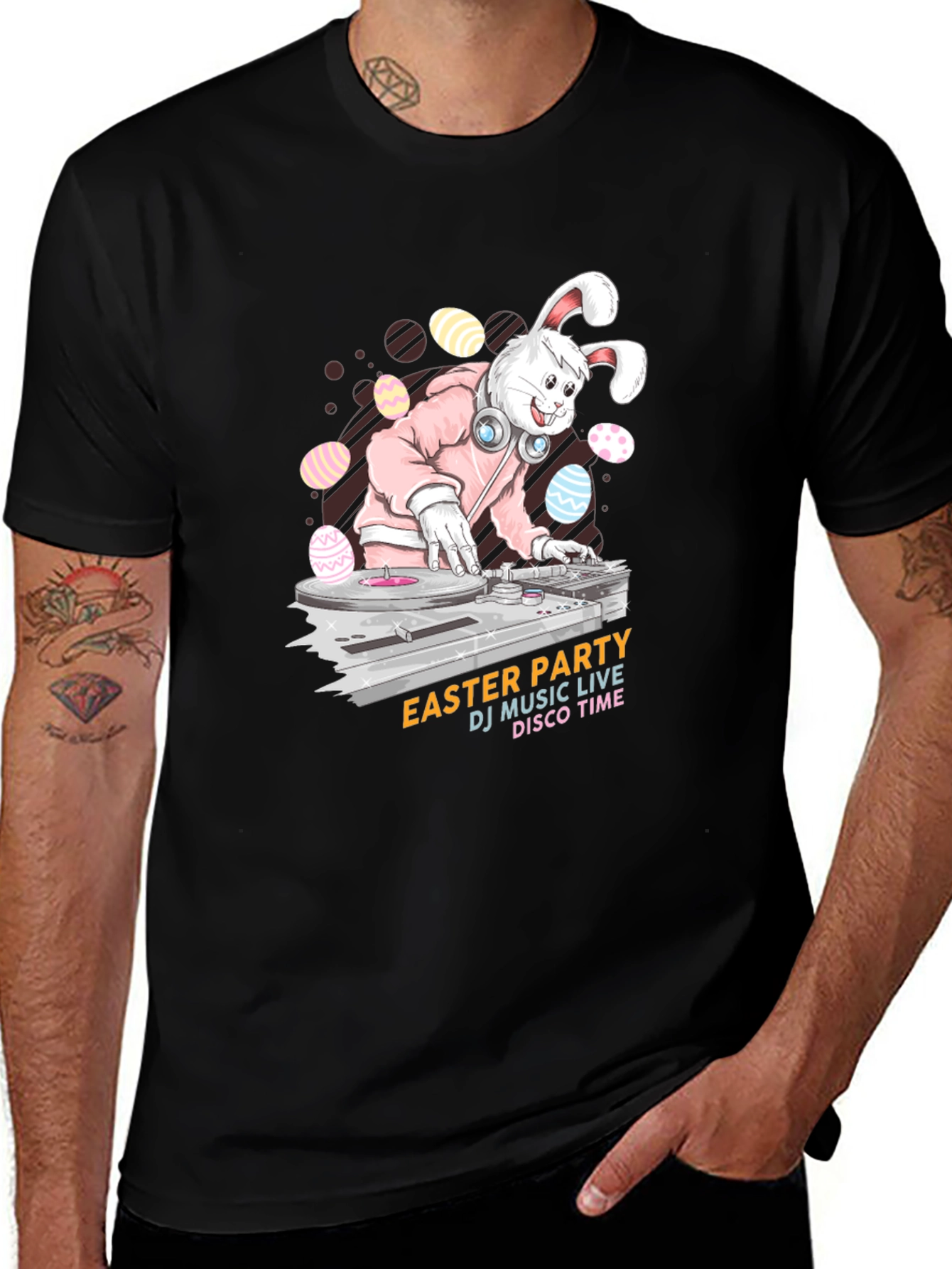 Easter Bunny DJ Black T-Shirt