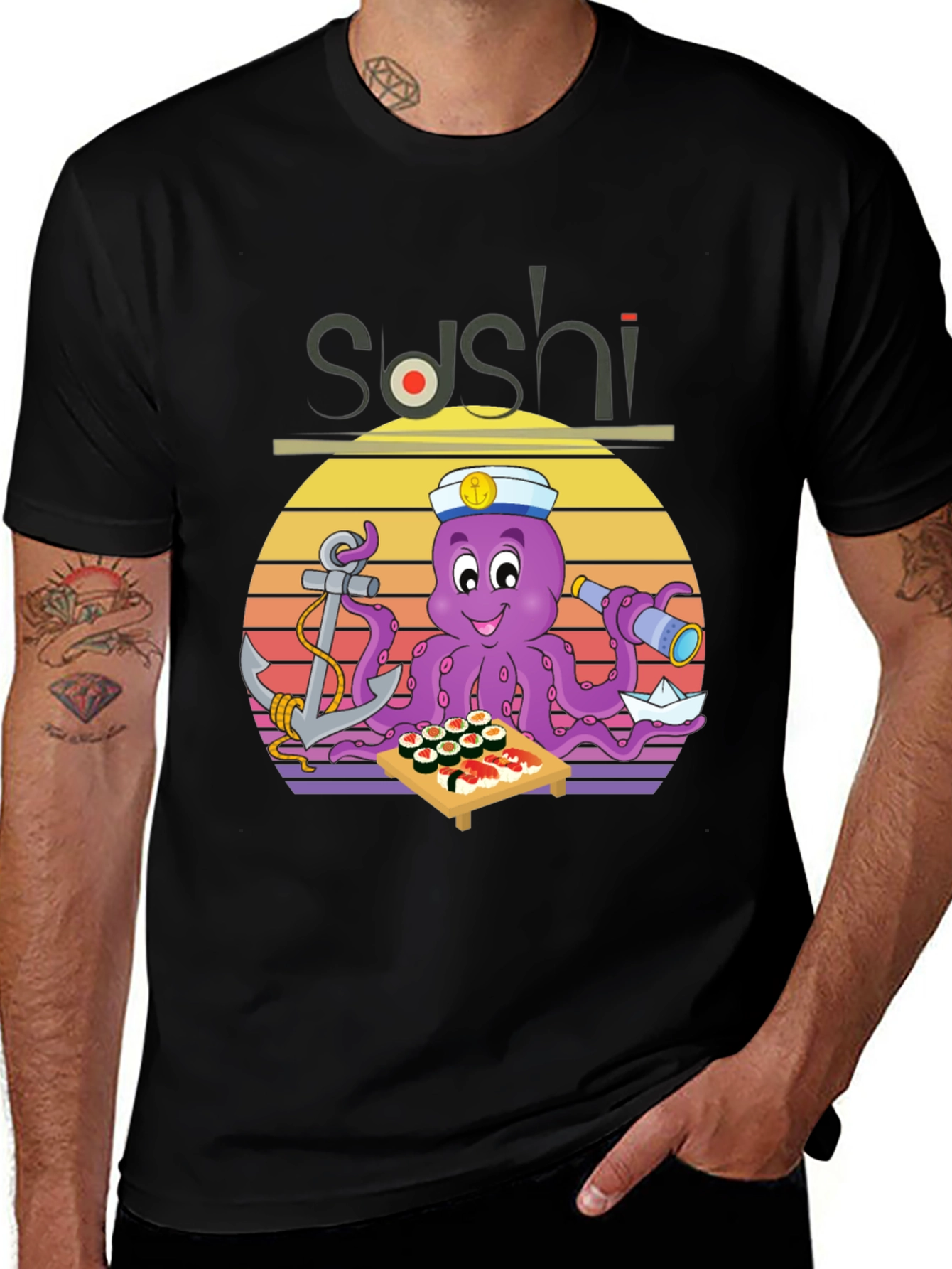 Variant 15 of Sushi Octopus Graphic T-Shirt - Fun Nautical Design