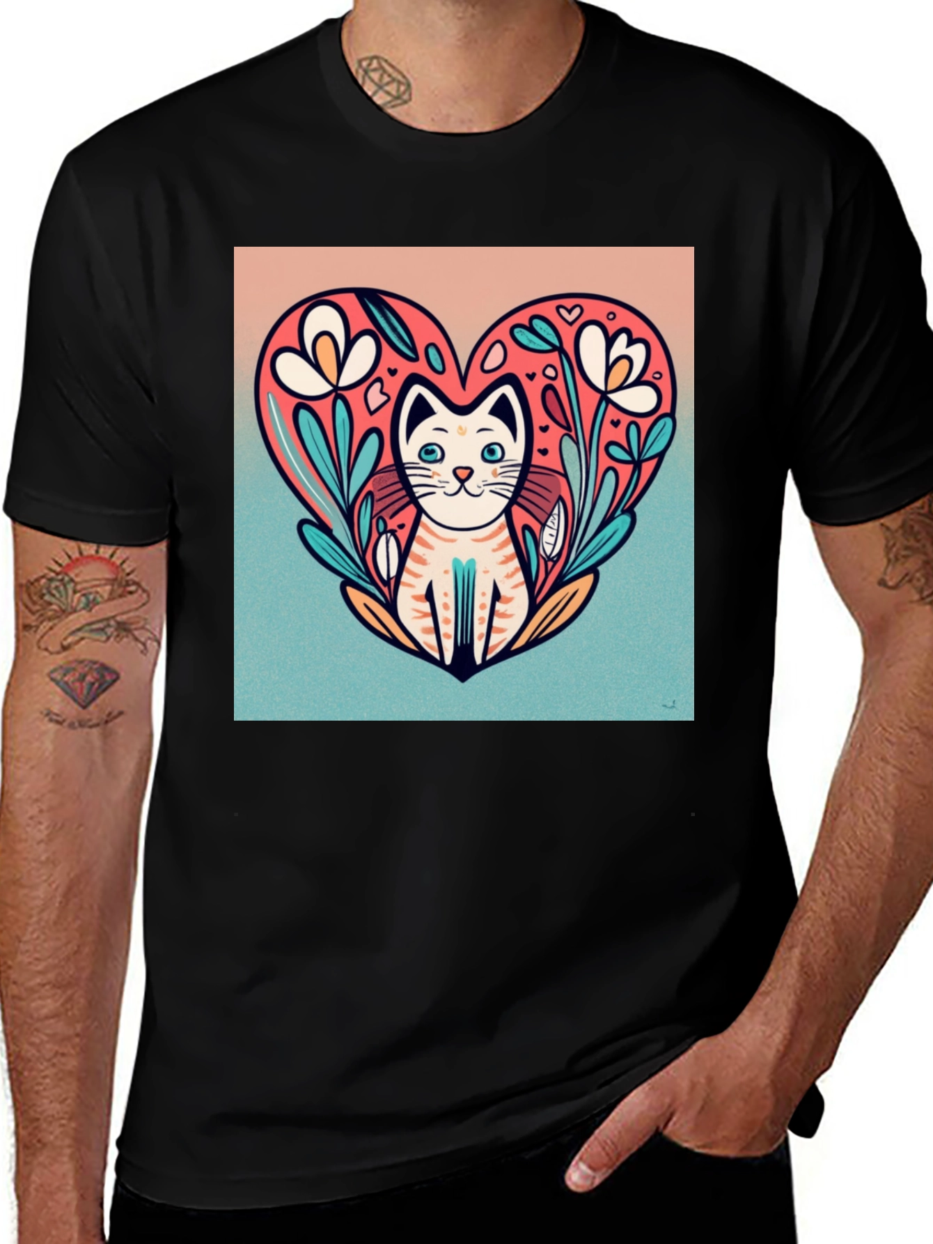 Variant 11 of Cat Heart Floral Graphic Tee