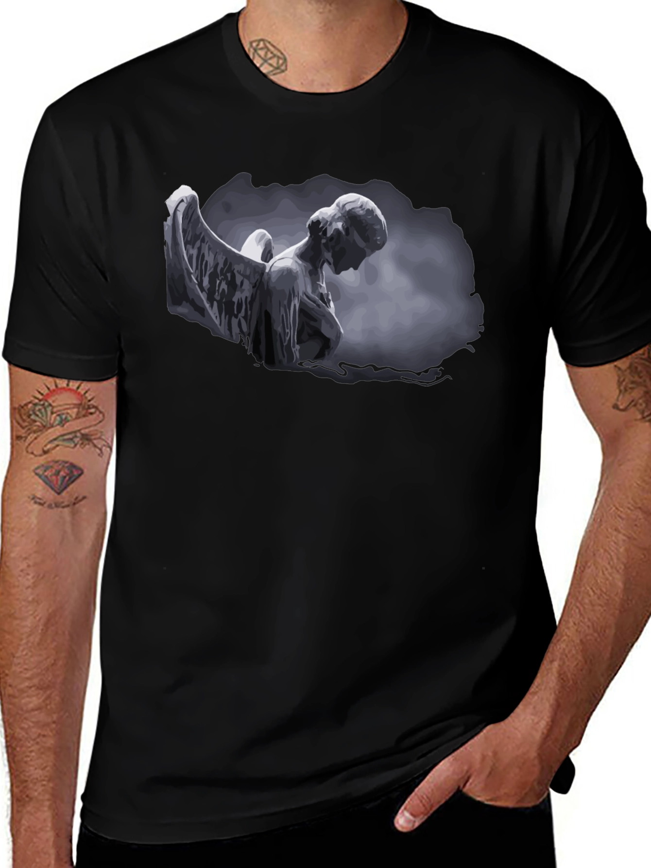 Variant 30 of Angel Statue Graphic Black T-Shirt