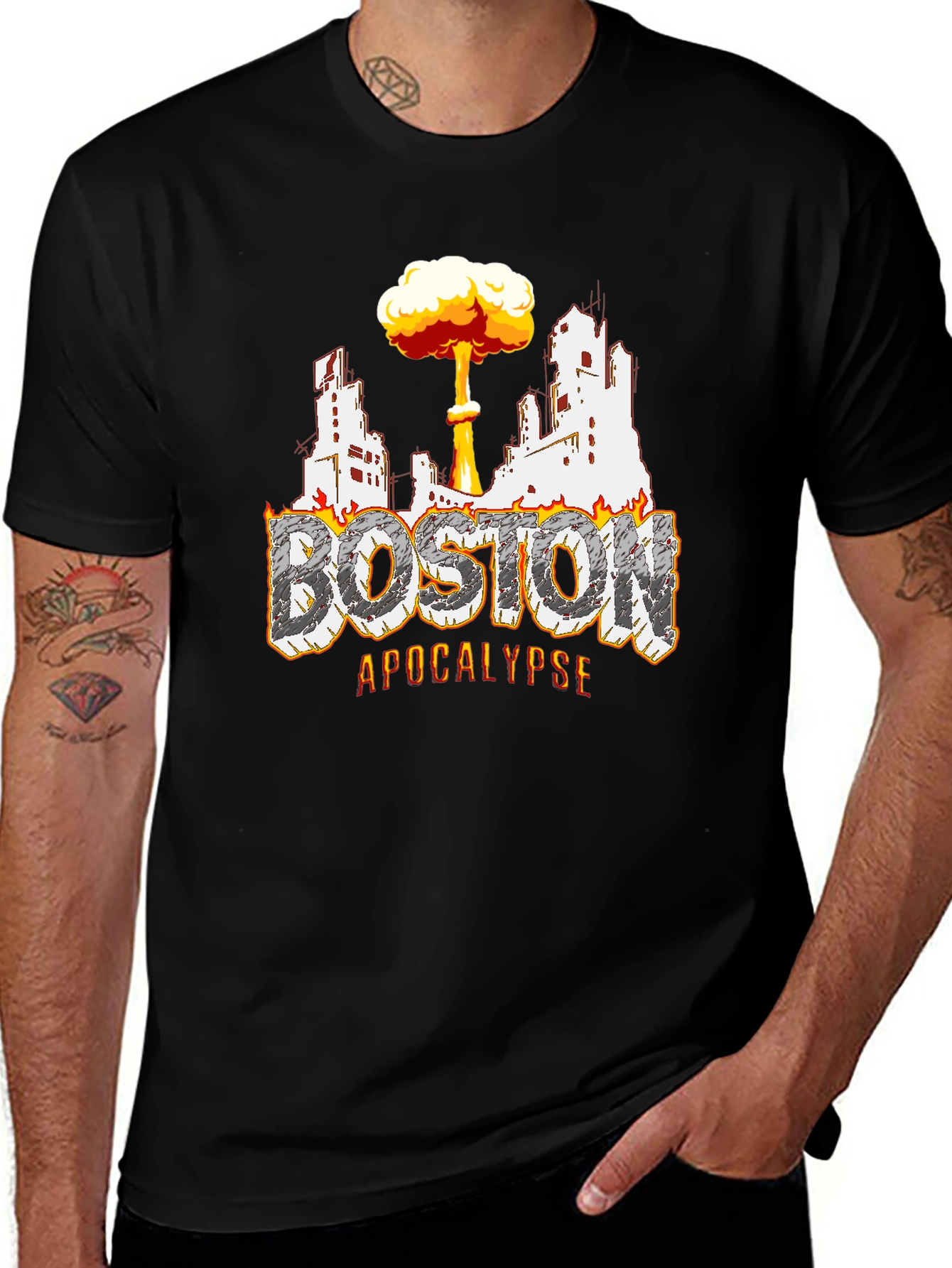 Boston Apocalypse Graphic Print Black T-Shirt