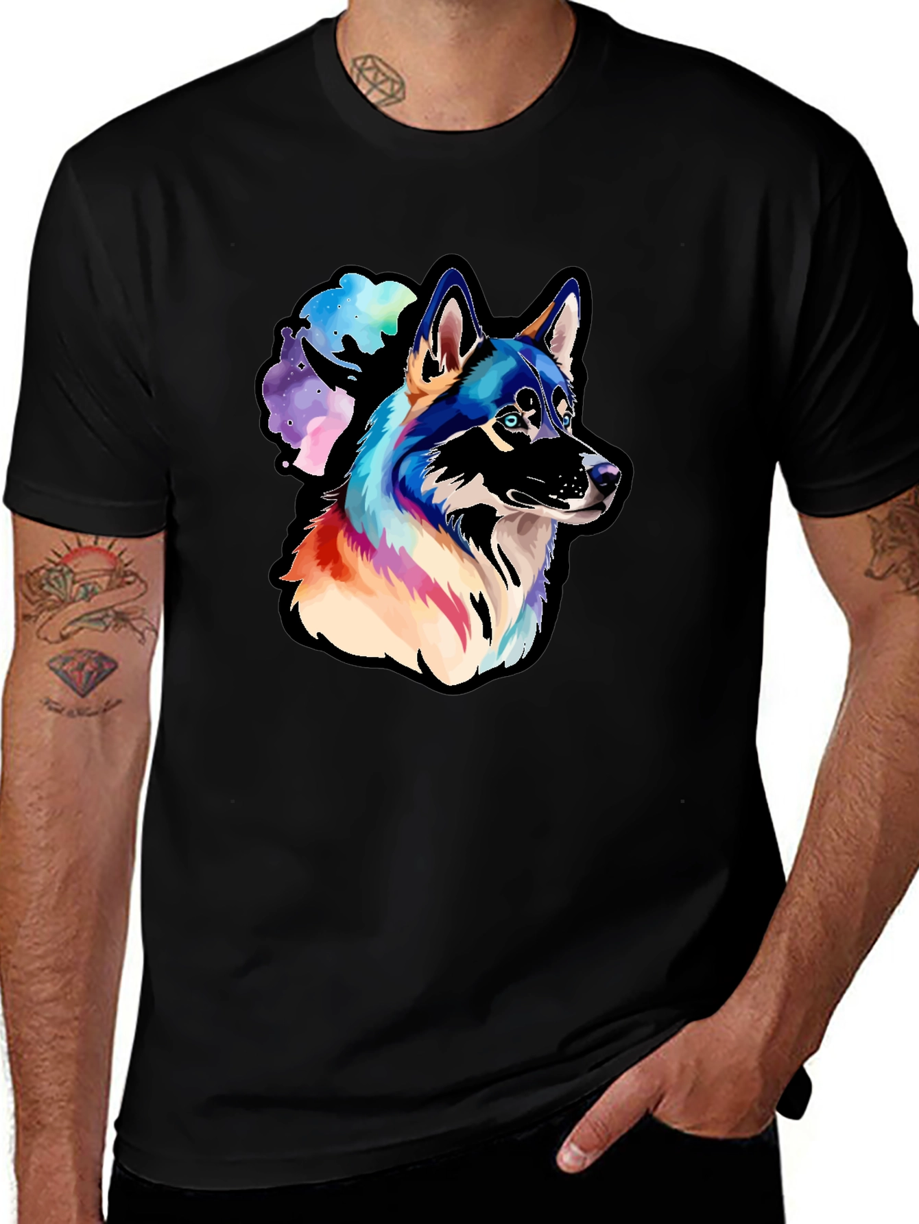 Black Husky Watercolor Men's Graphic T-Shirt main image