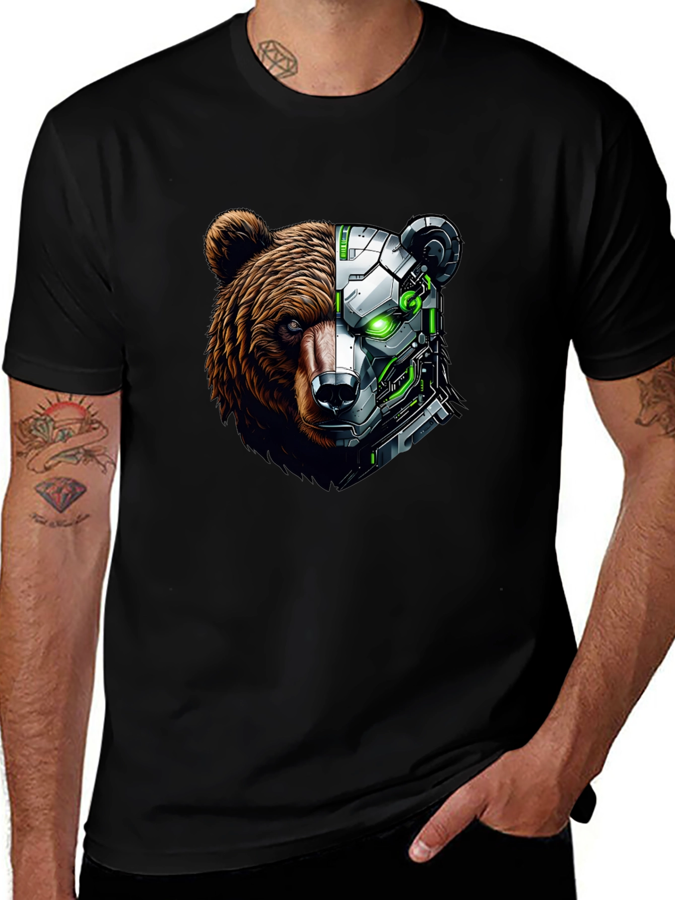 Cyber Bear T-Shirt - Futuristic Animal Design