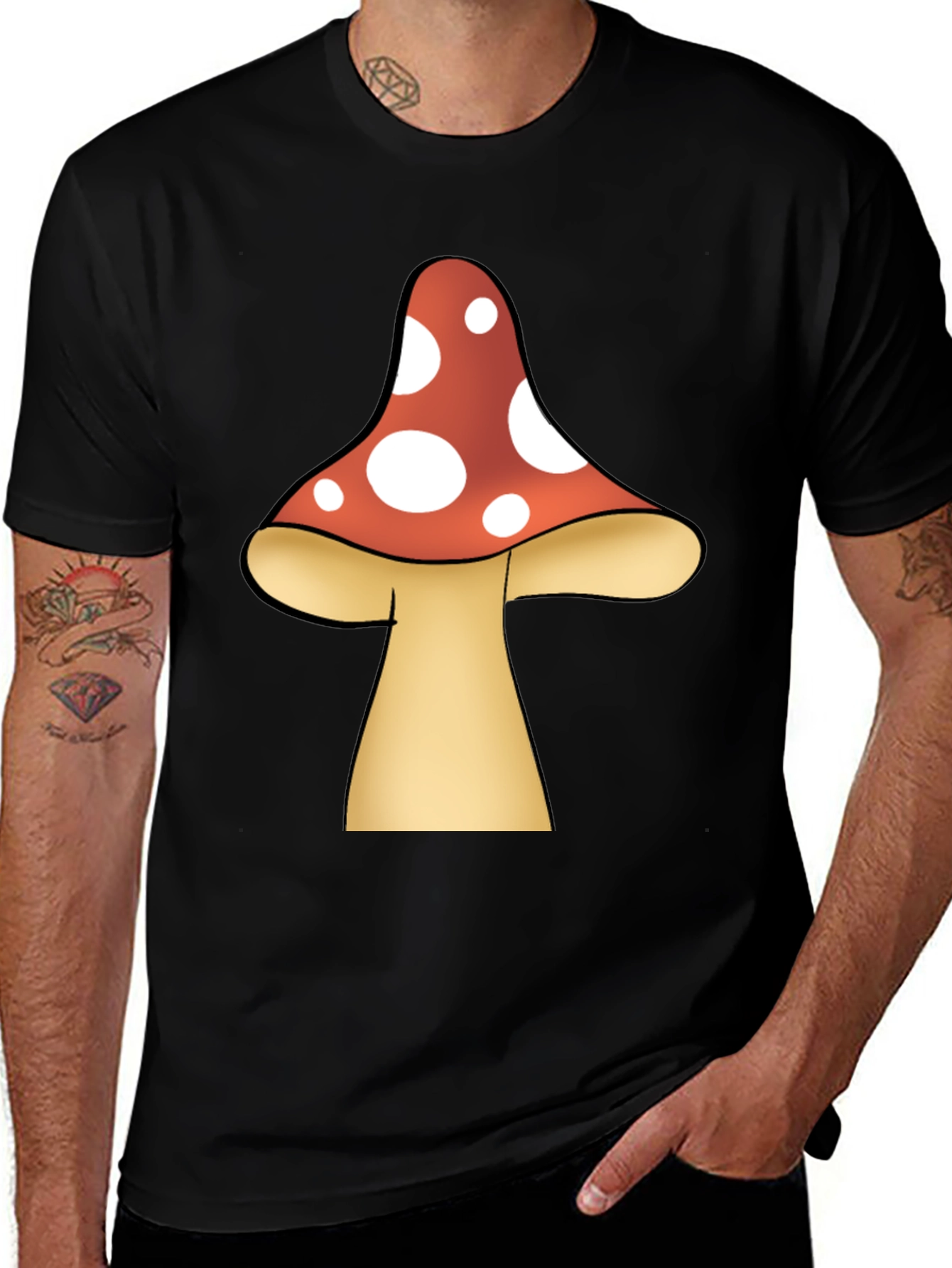 Variant 19 of Mushroom Graphic Tee - Funky Black T-Shirt