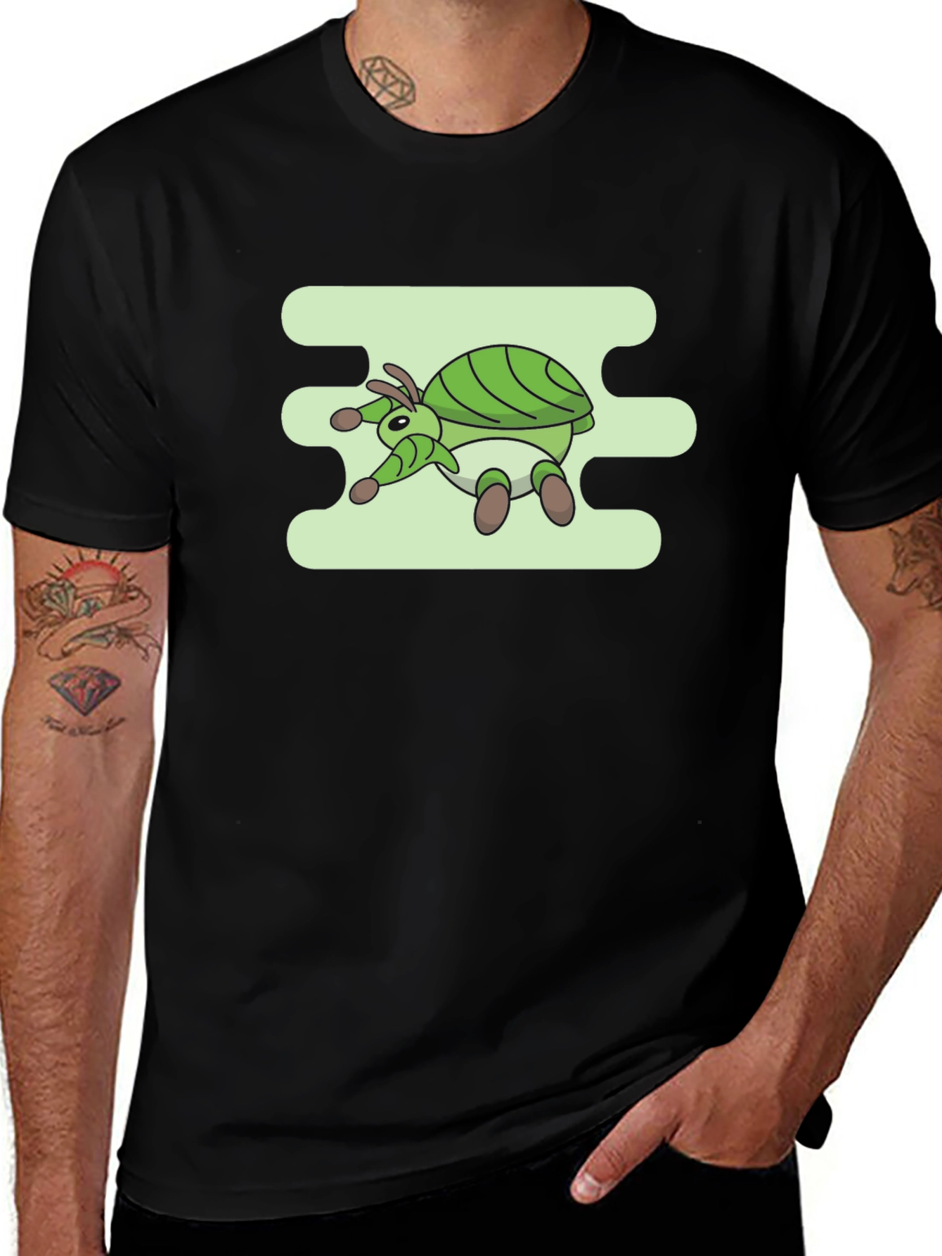 Variant 3 of Green Bug Graphic Tee - Men's Casual Black T-Shirt