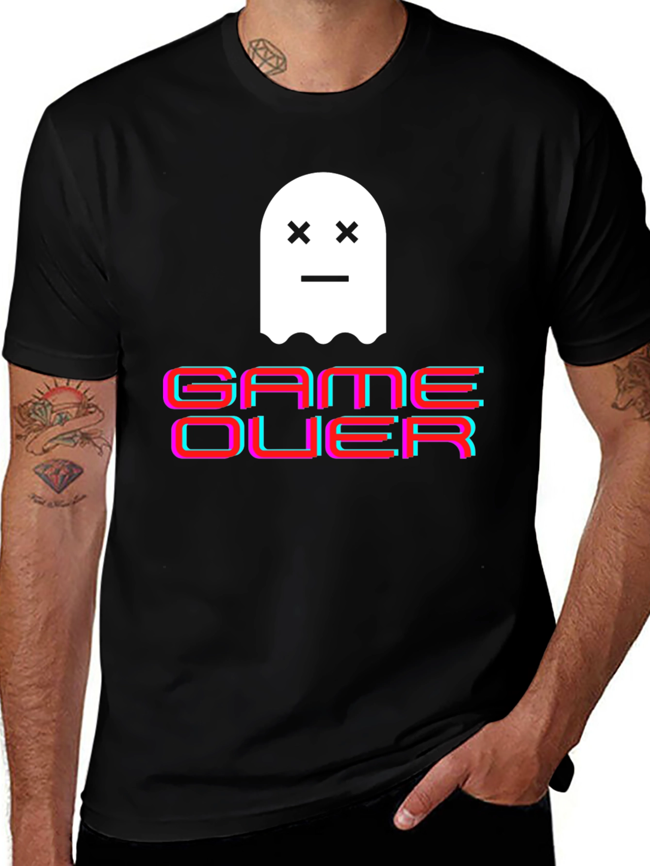 Variant 10 of Game Over Pixel Ghost T-Shirt - Black