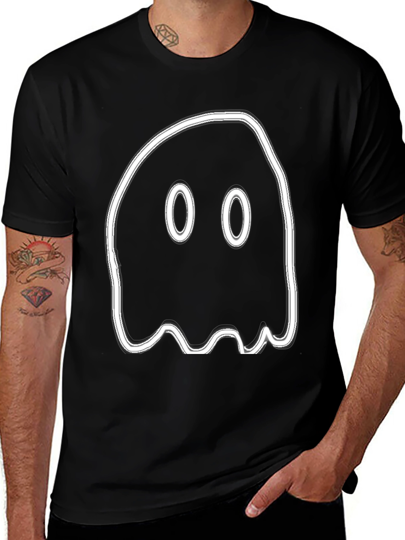 Variant 25 of Ghost Graphic Tee - Black Cotton Spooky Season Shirt