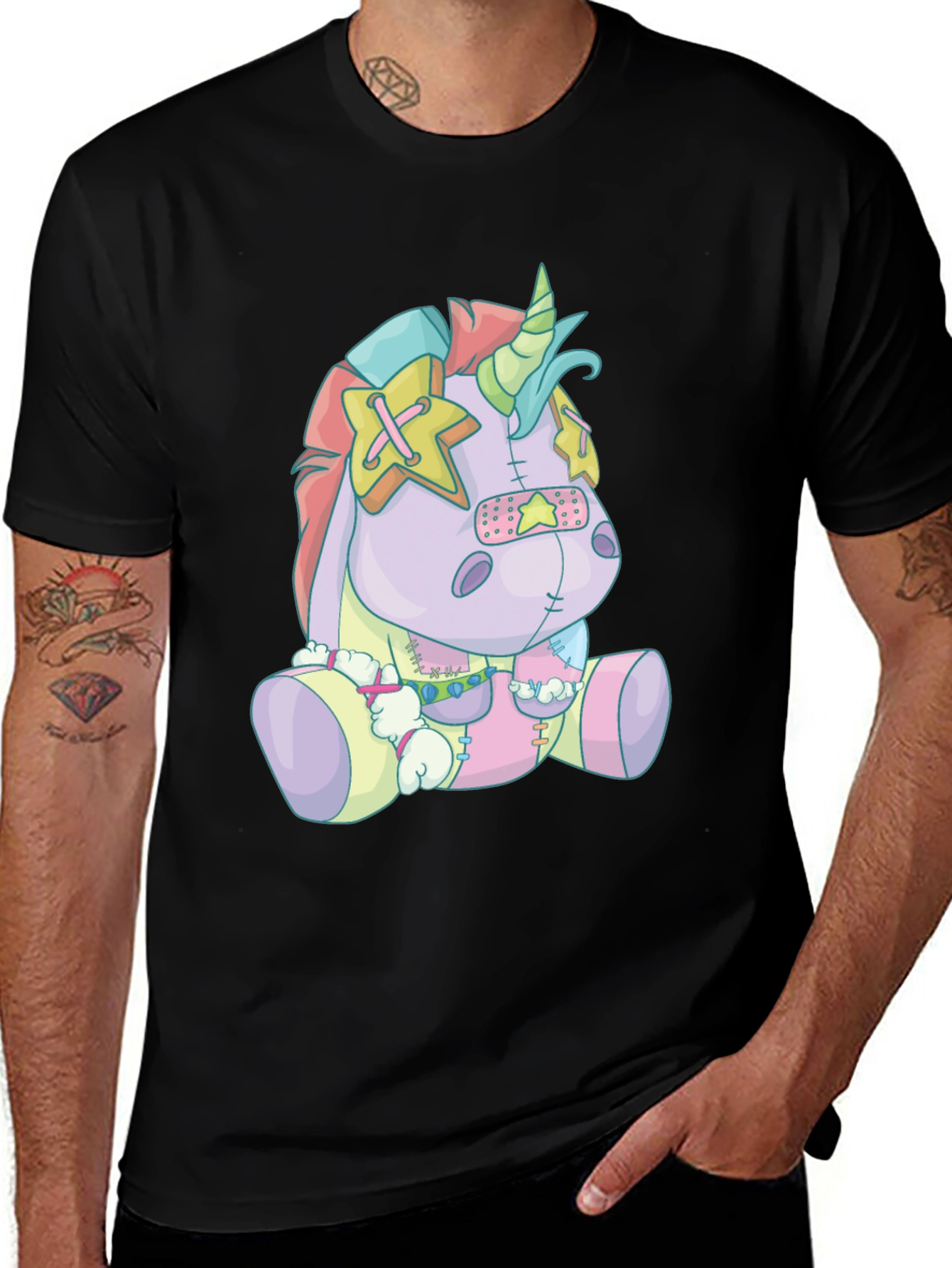 Variant 15 of Unicorn Plush Graphic Tee - Men's Black T-Shirt