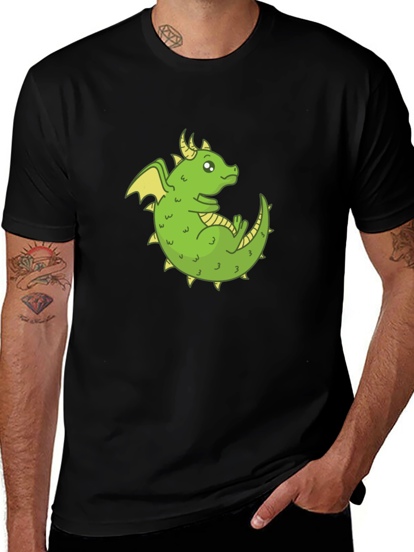 Variant 26 of Cute Green Dragon Graphic T-Shirt - Black