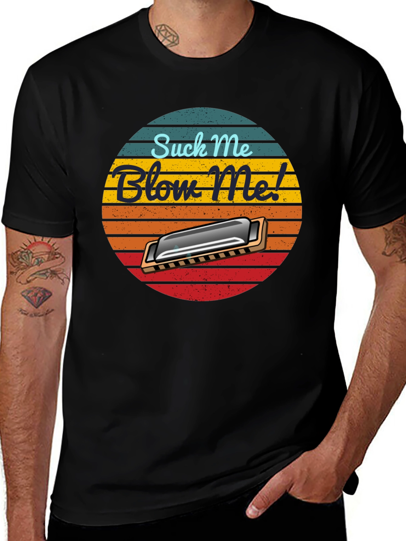Variant 14 of Suck Me Blow Me Harmonica T-Shirt