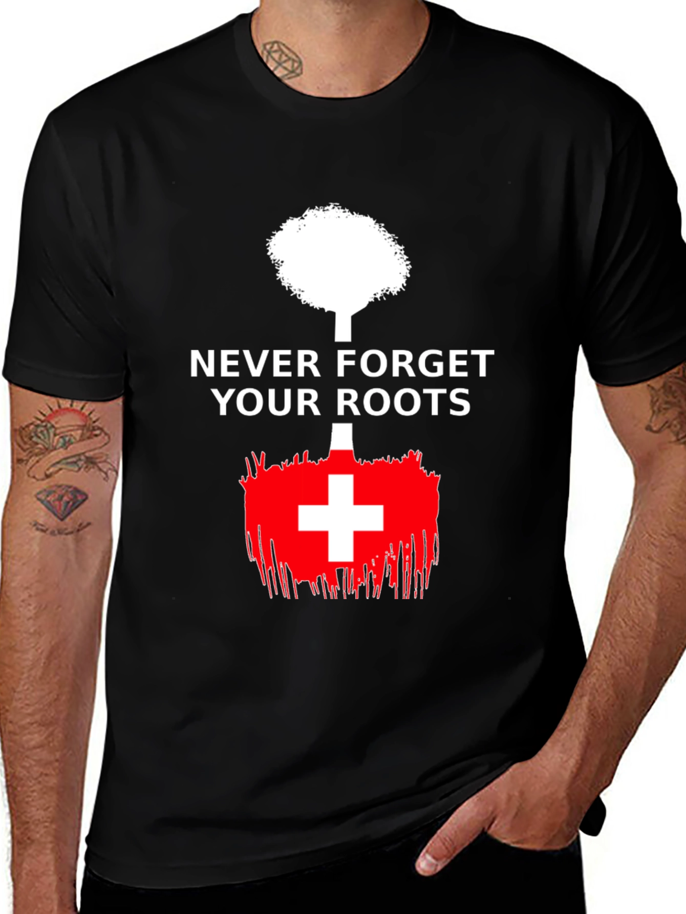 Never Forget Roots Tree Swiss Flag T-Shirt