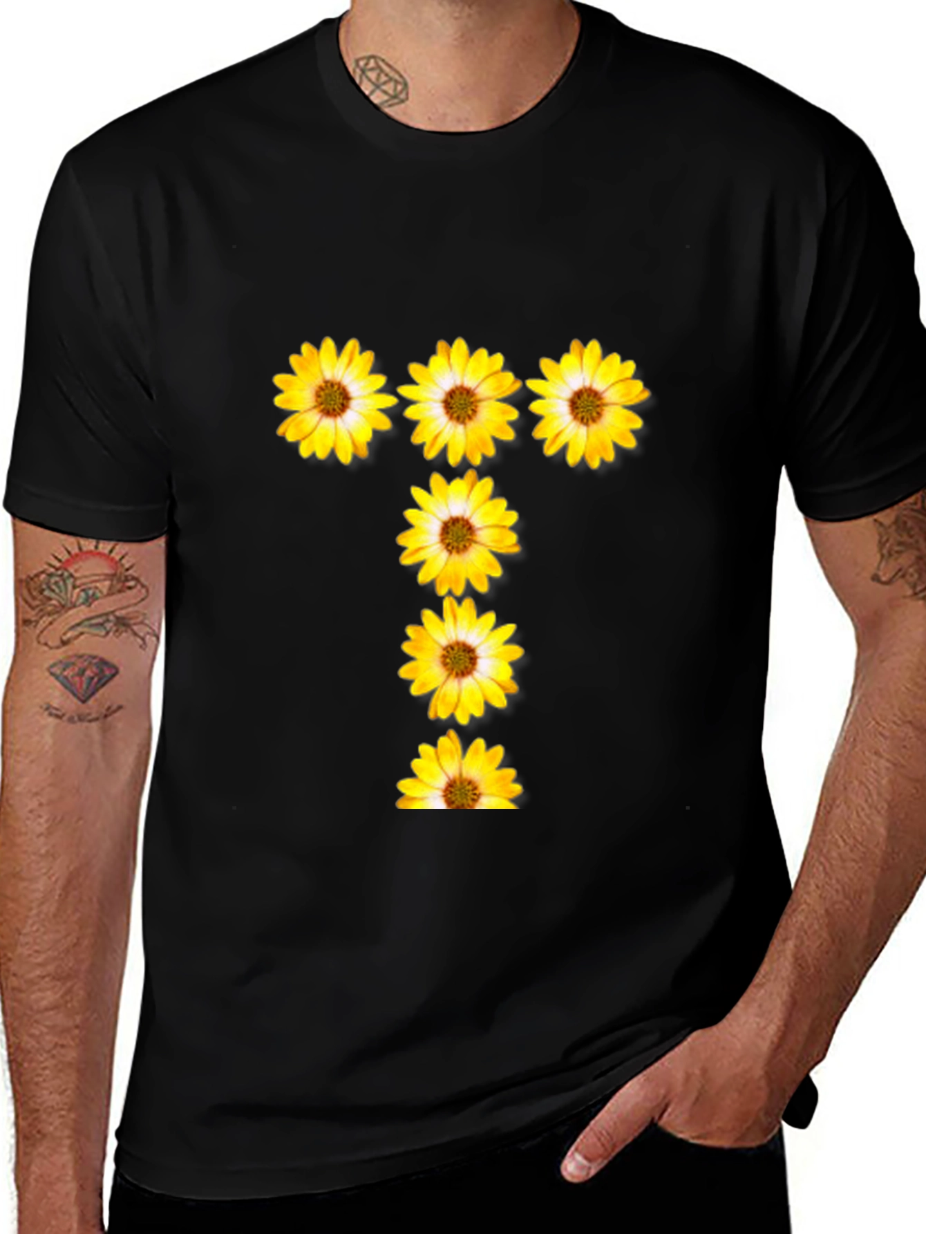 Variant 20 of Floral "T" Graphic Black T-Shirt
