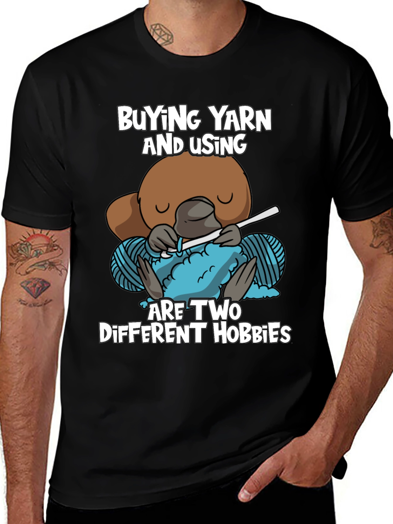 Variant 19 of Knitting Platypus T-Shirt: Funny Yarn Lover Tee