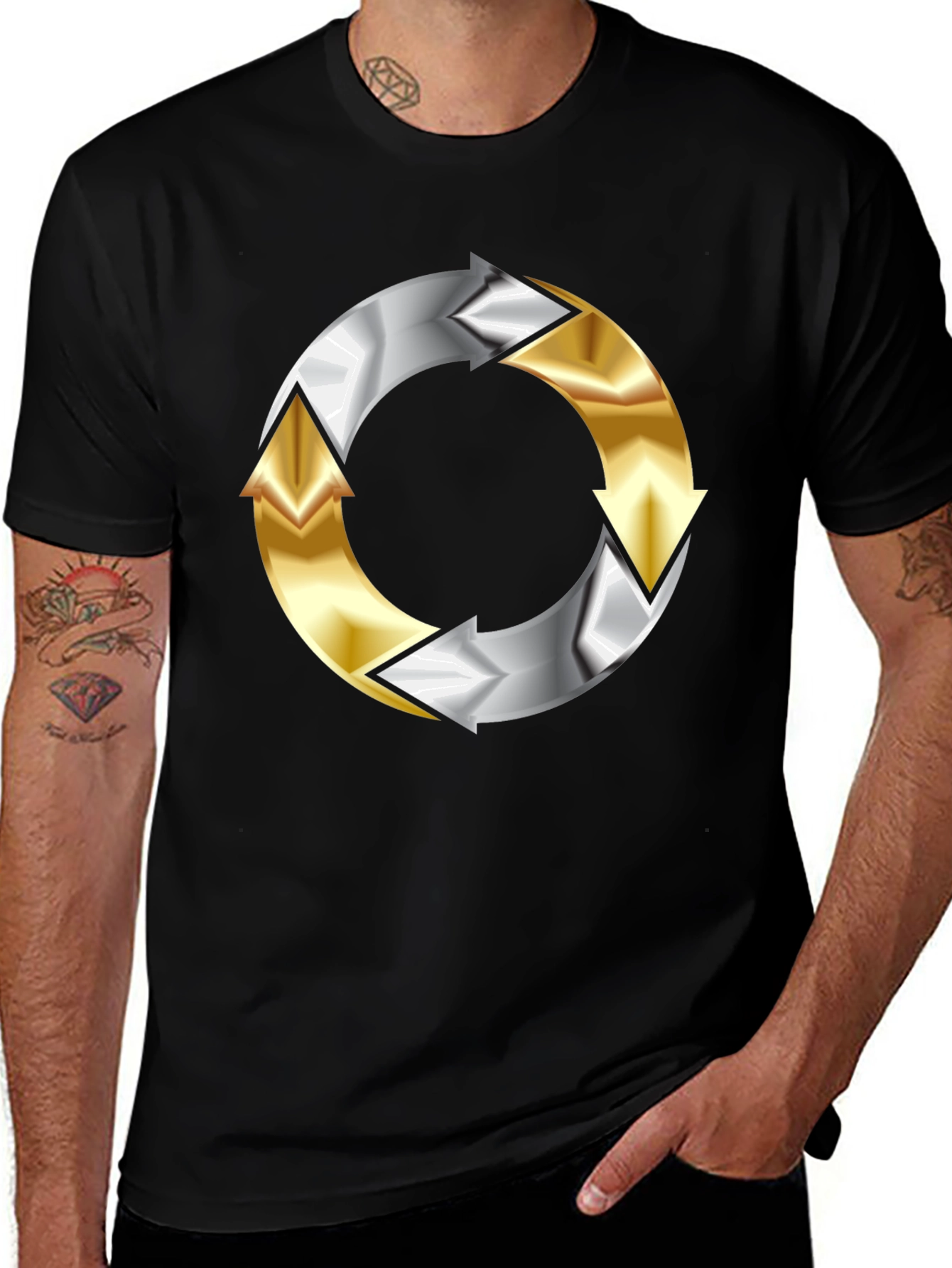 Circular Arrow T-Shirt - Gold & Silver Design