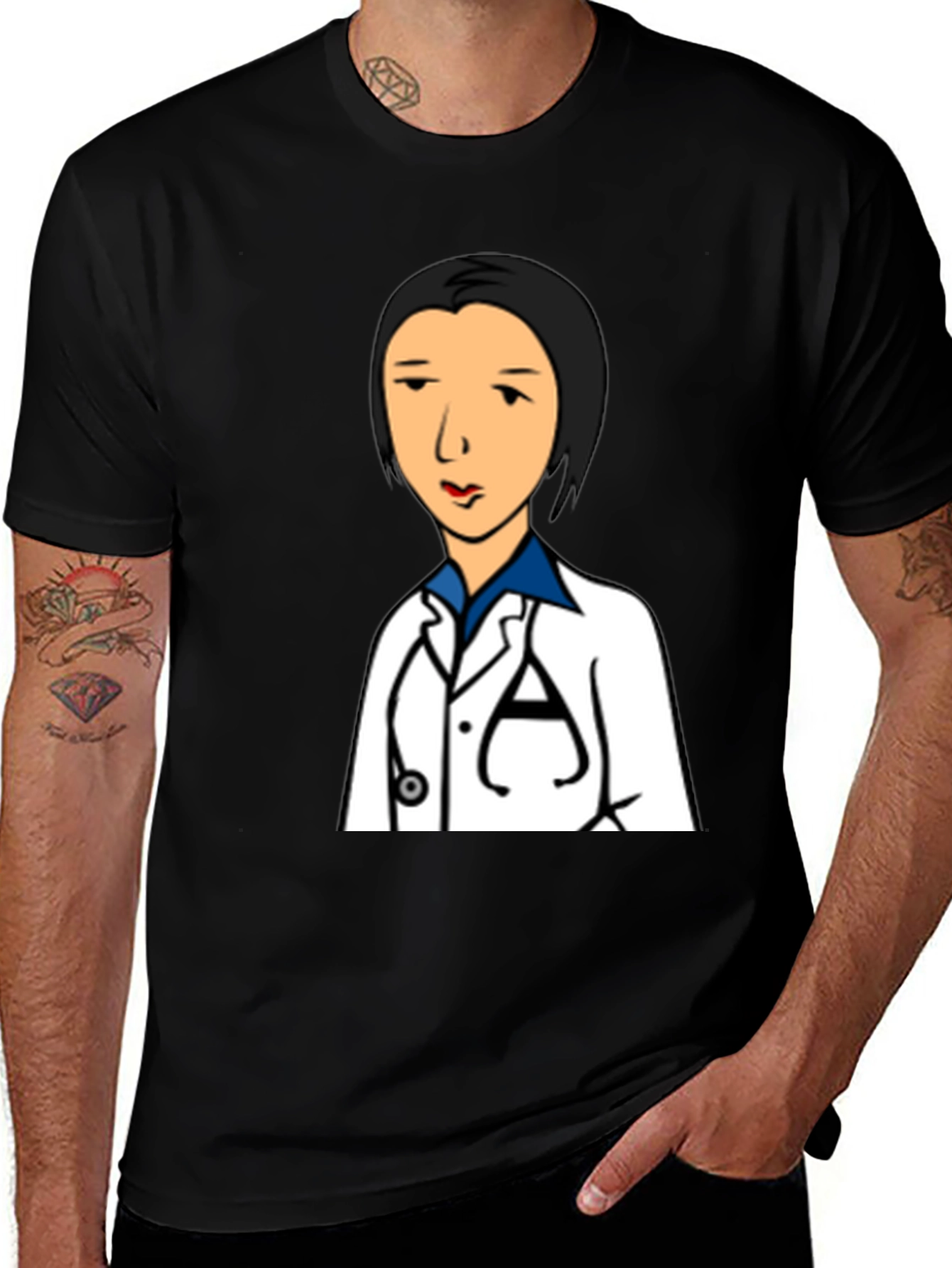 Variant 26 of Doctor Cartoon Graphic Black T-Shirt