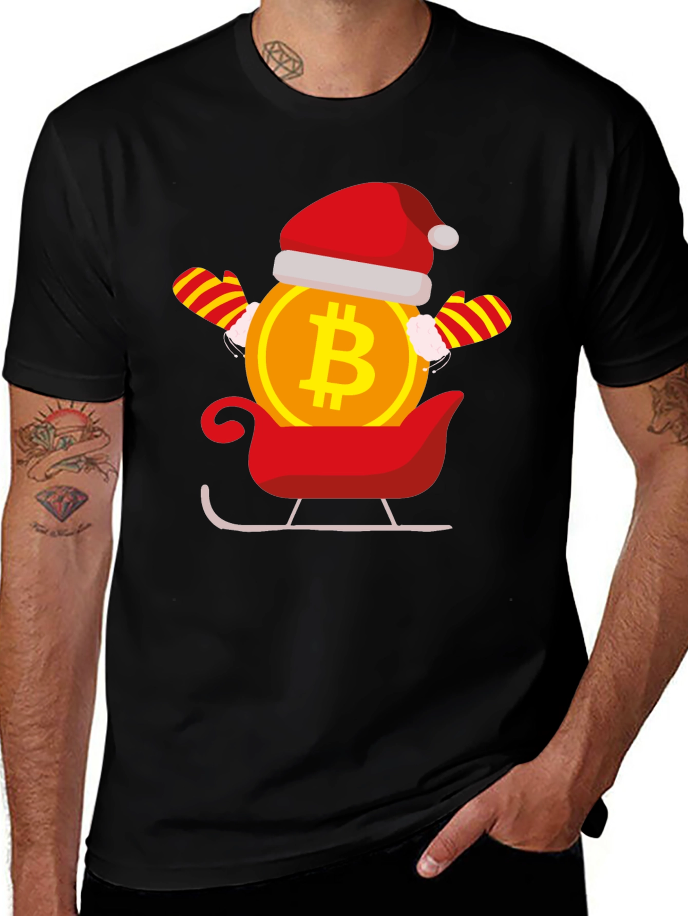 Bitcoin Santa Sleigh Black T-Shirt