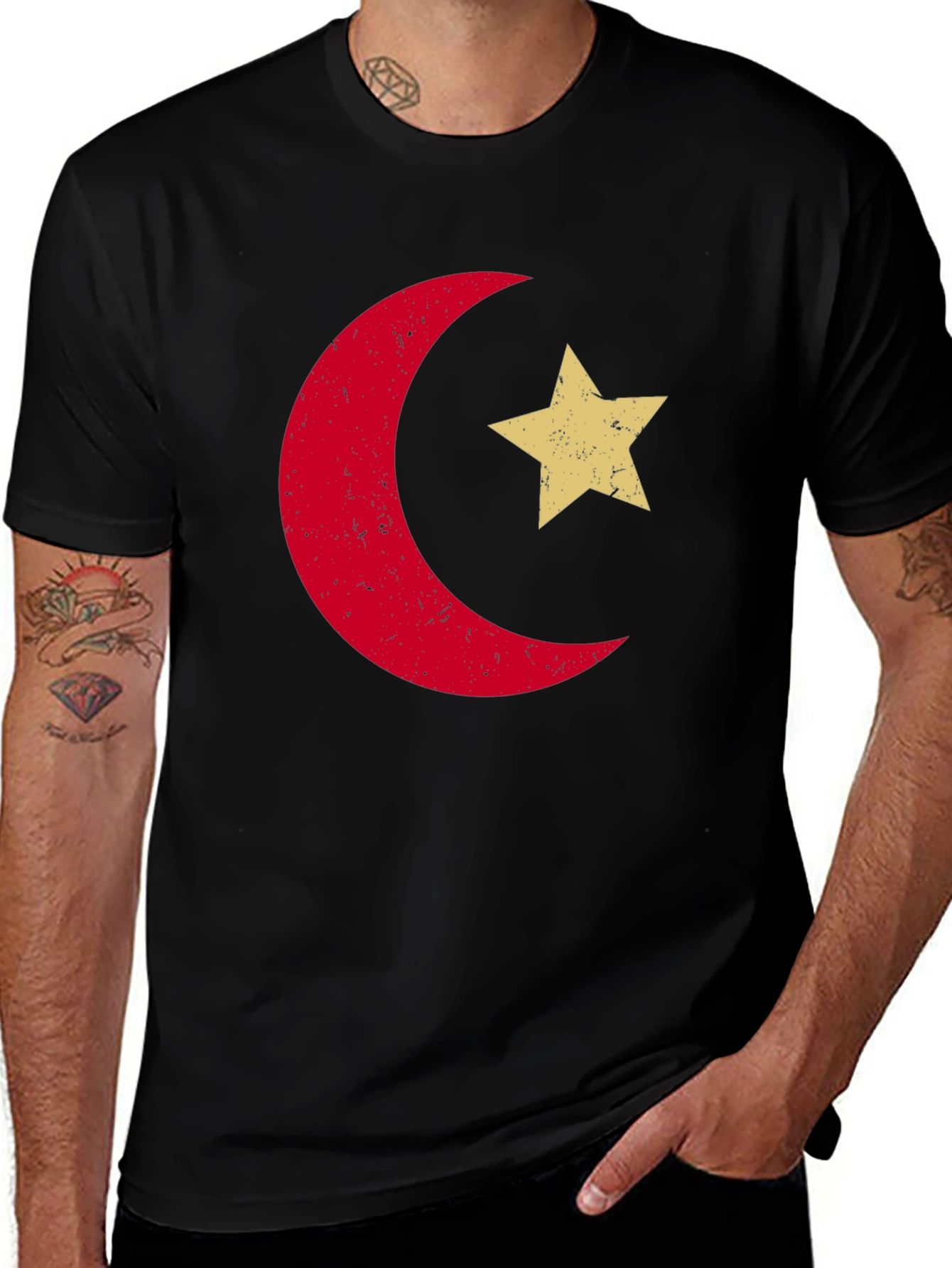 Variant 23 of Retro Crescent Moon & Star Graphic Tee - Black