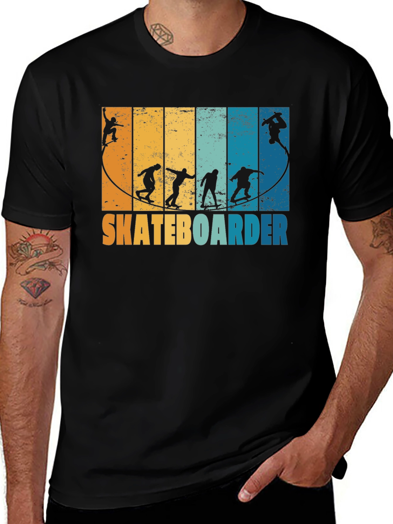 Variant 15 of Retro Skateboarder Silhouette Graphic Tee - Black