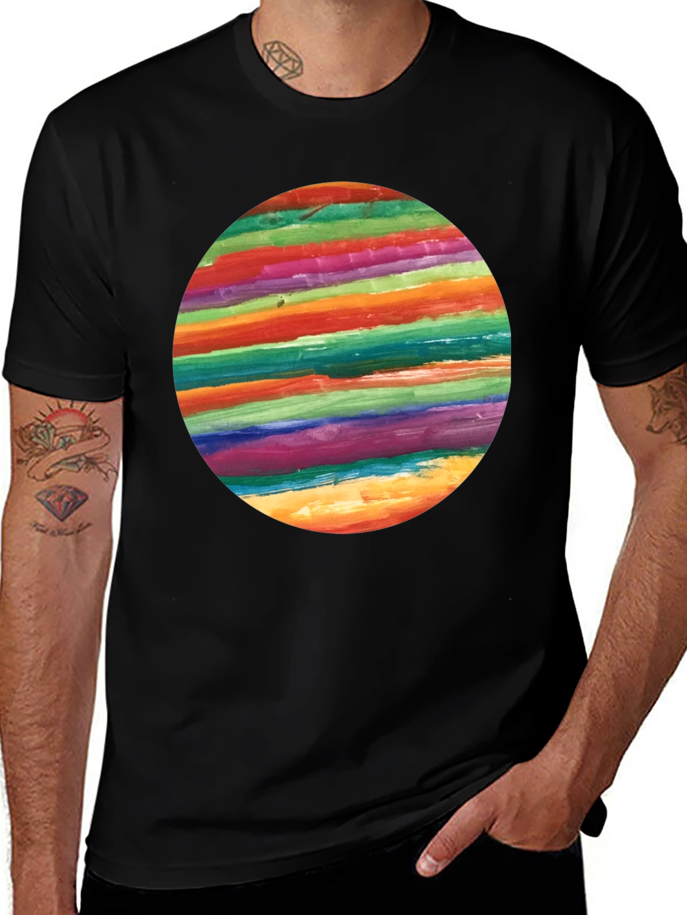 Variant 27 of Rainbow Stripe Circle Graphic Black T-Shirt