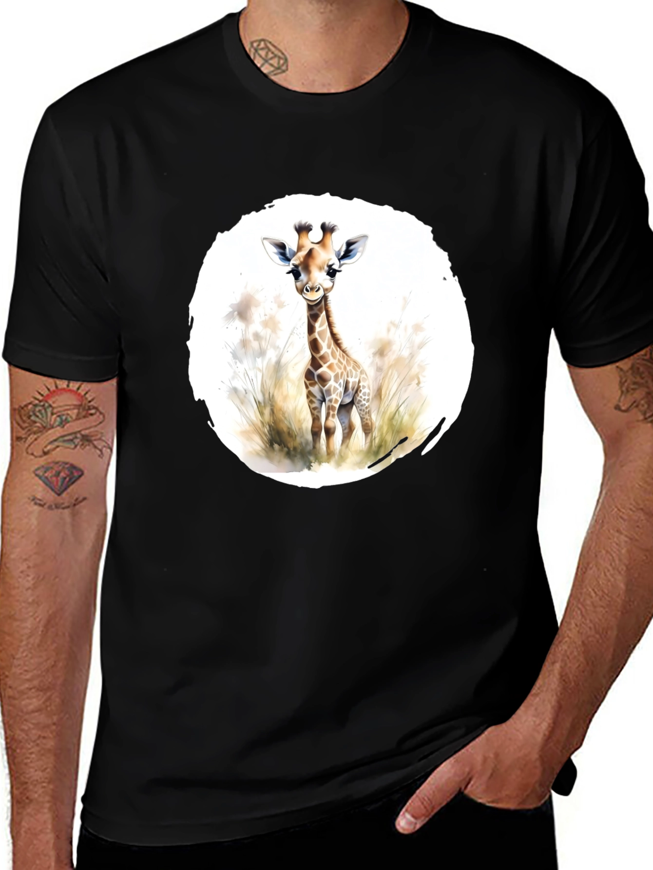 Variant 20 of Giraffe Graphic Tee - Unisex Black T-Shirt