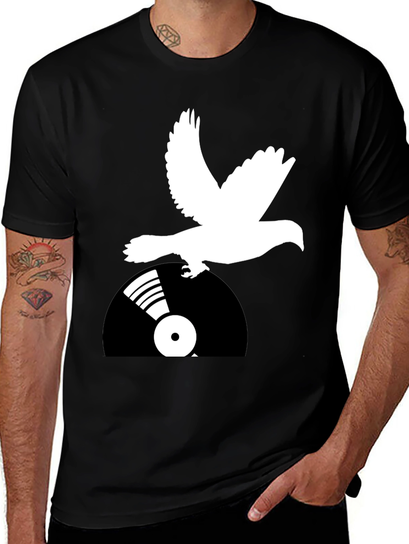 Variant 16 of Dove & Vinyl Record Graphic Black T-Shirt