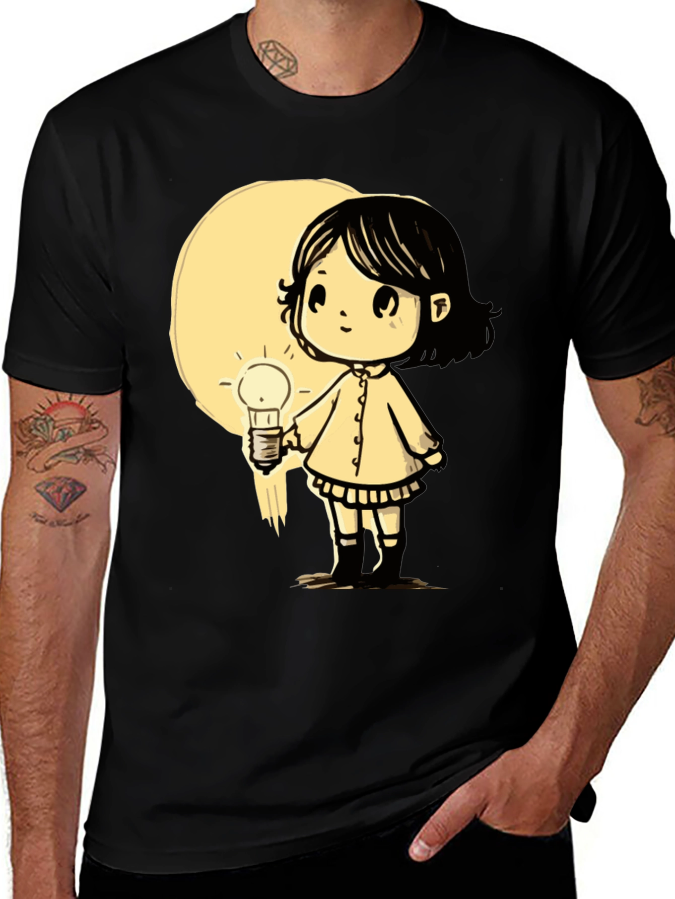 Variant 4 of Girl with Lightbulb Graphic Tee - Black