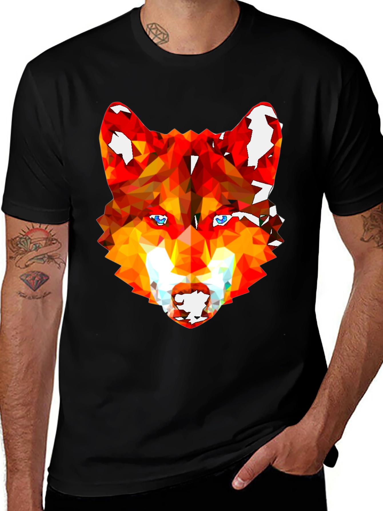 Variant 9 of Geometric Wolf Graphic Tee - Stylish Men's Black T-Shirt