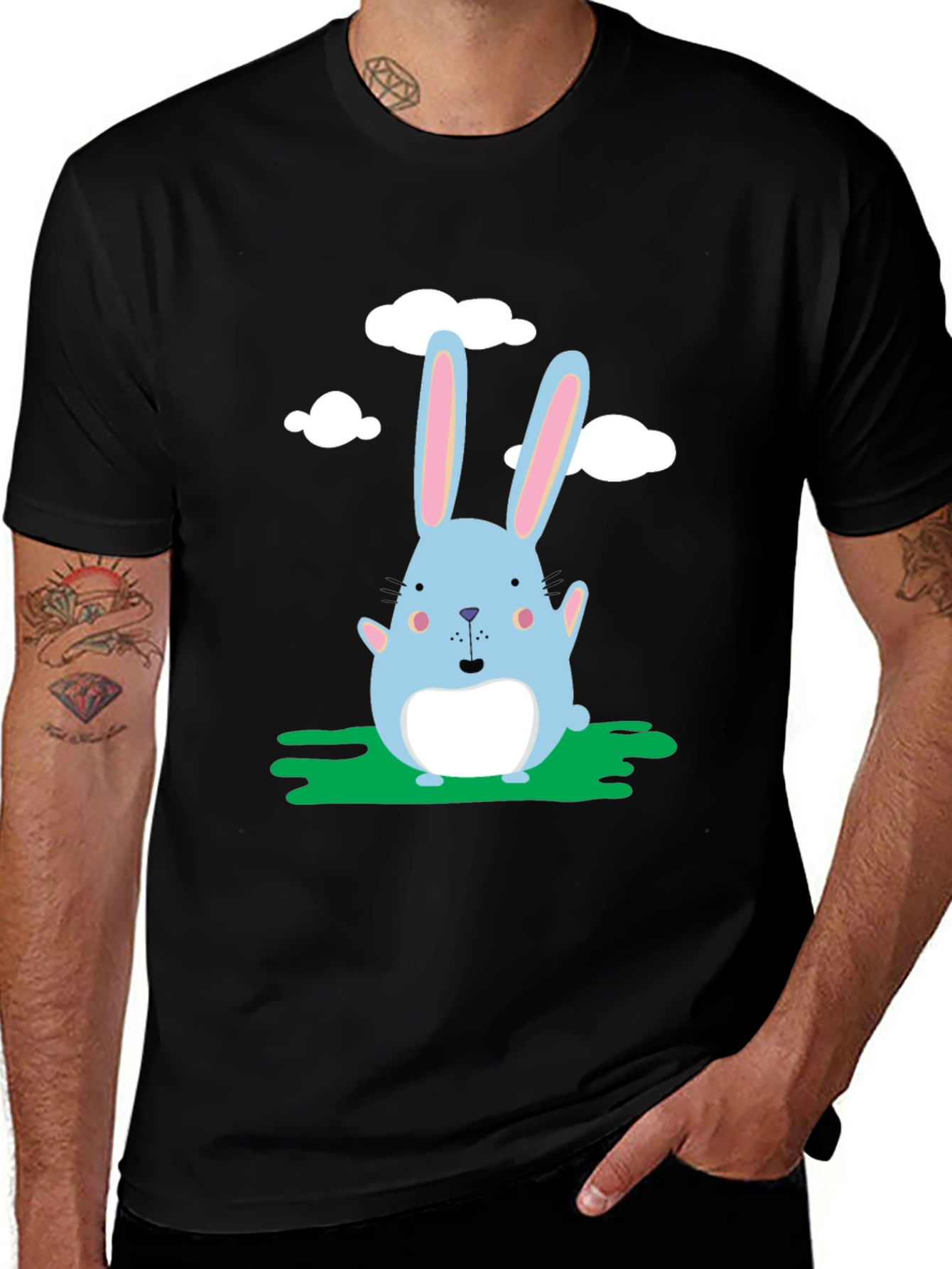 Variant 24 of Cute Bunny Graphic Black T-Shirt
