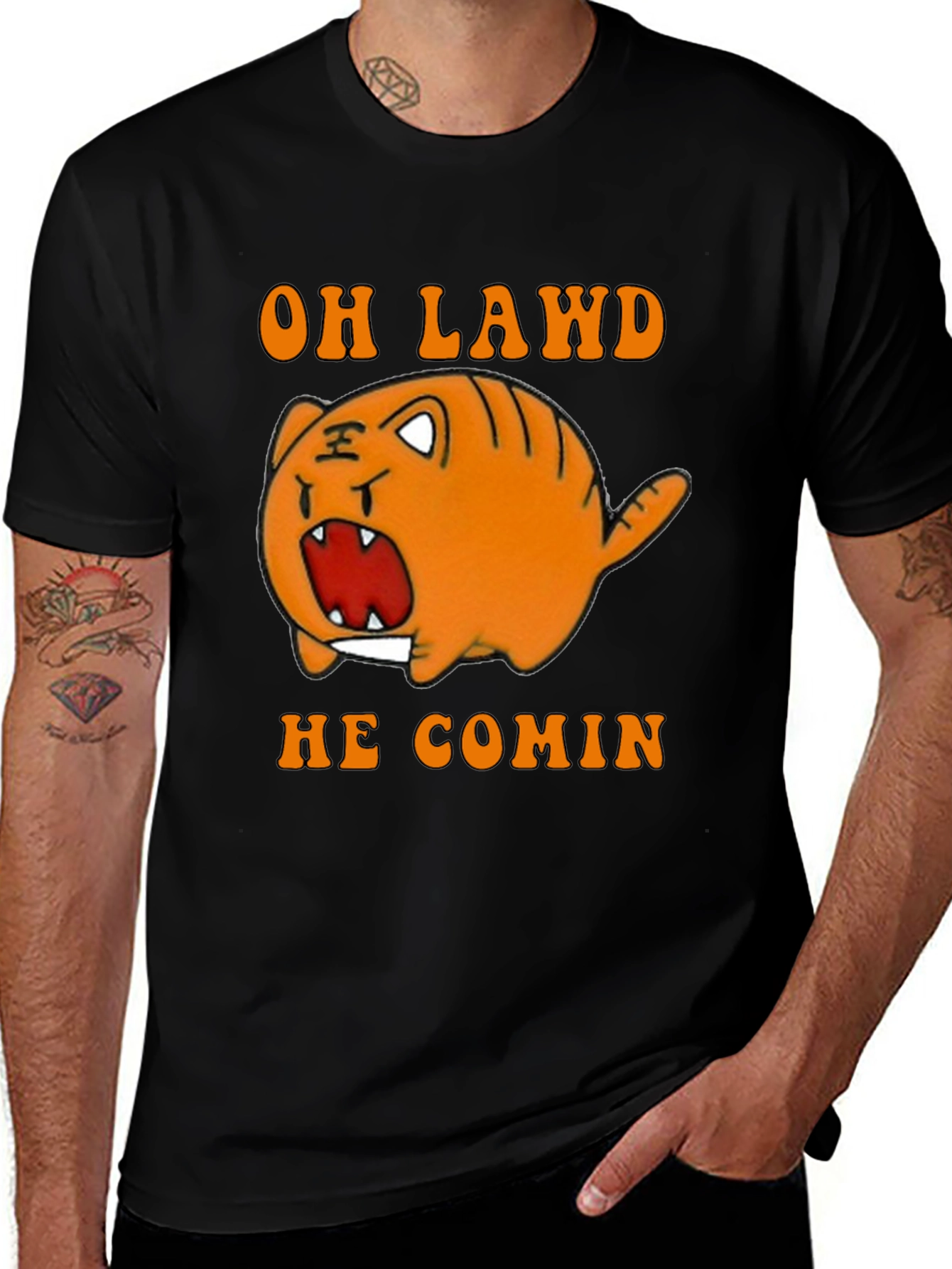 Variant 11 of Oh Lawd He Comin' T-Shirt, Funny Cat Meme Tee