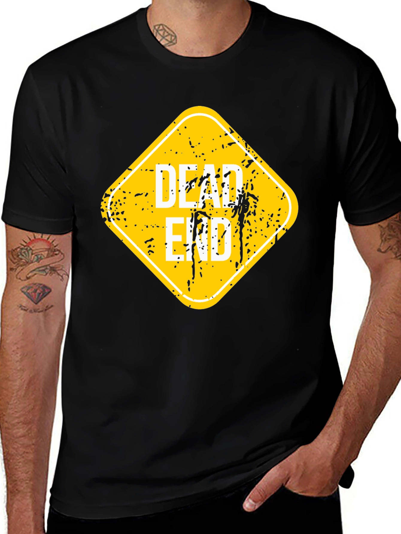 Variant 18 of Dead End Sign Graphic T-Shirt - Black Cotton Tee