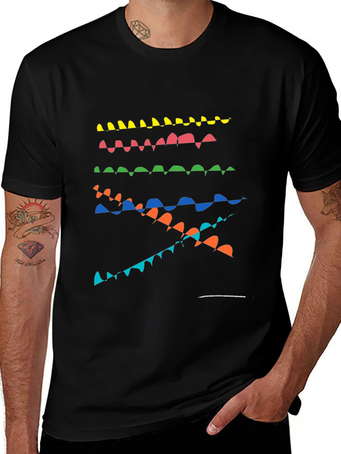 Abstract Wave Graphic Print Black T-Shirt