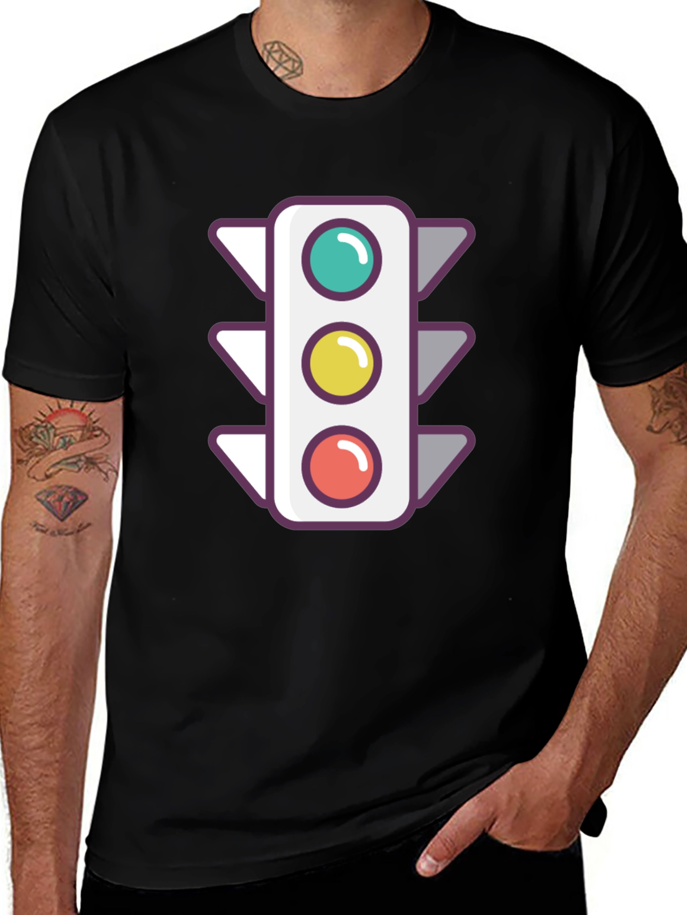 Traffic Light Graphic Tee - Trendy Black T-Shirt