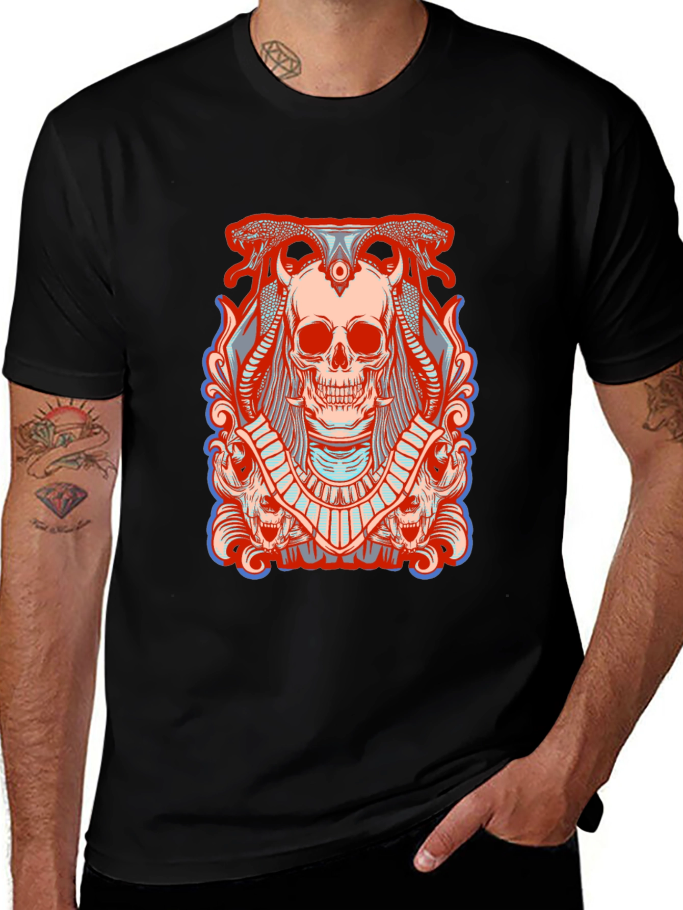 Variant 20 of Skull & Snake Graphic Tee - Men's Black T-Shirt