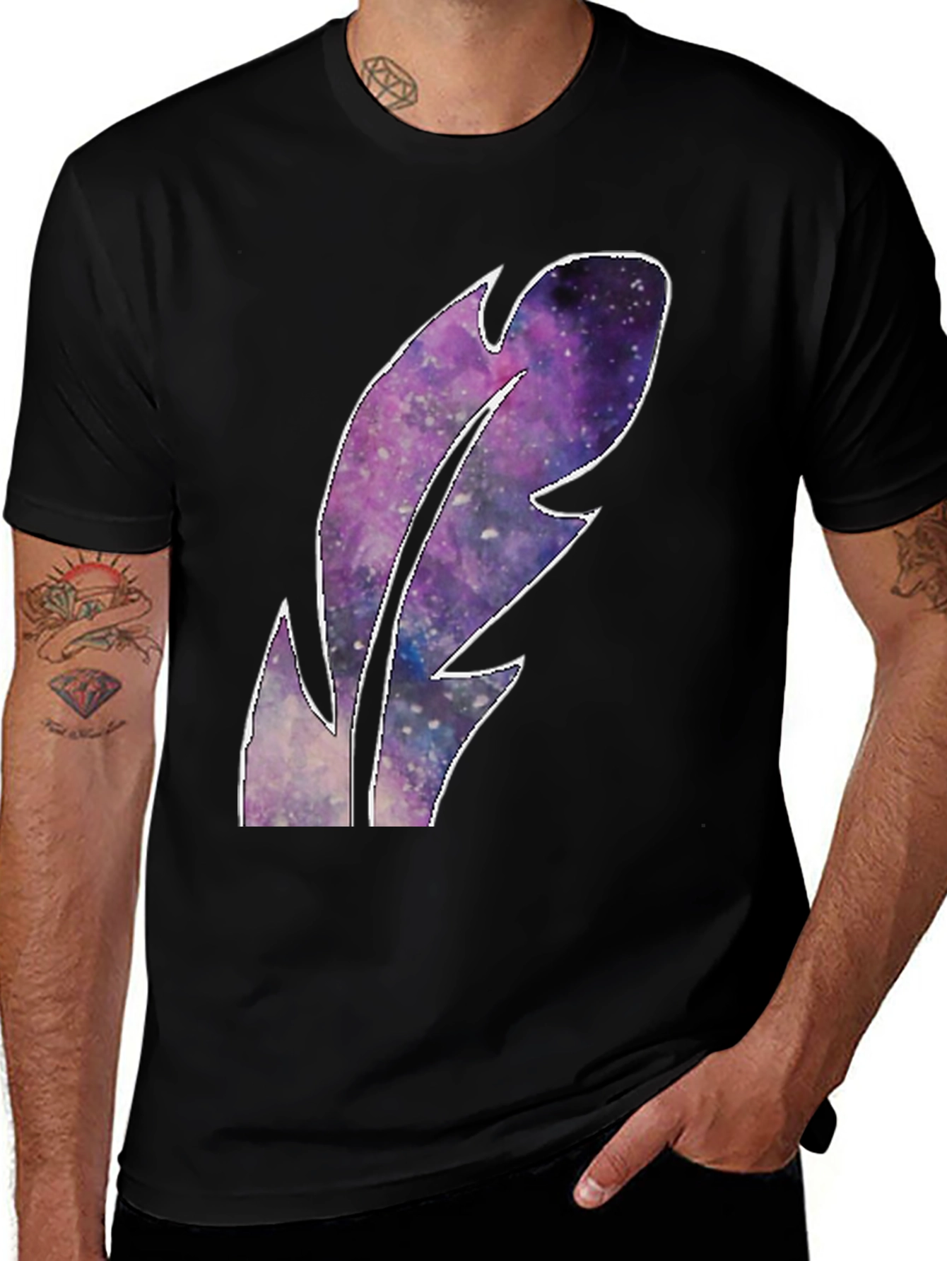 Variant 23 of Galaxy Feather Graphic T-Shirt - Black