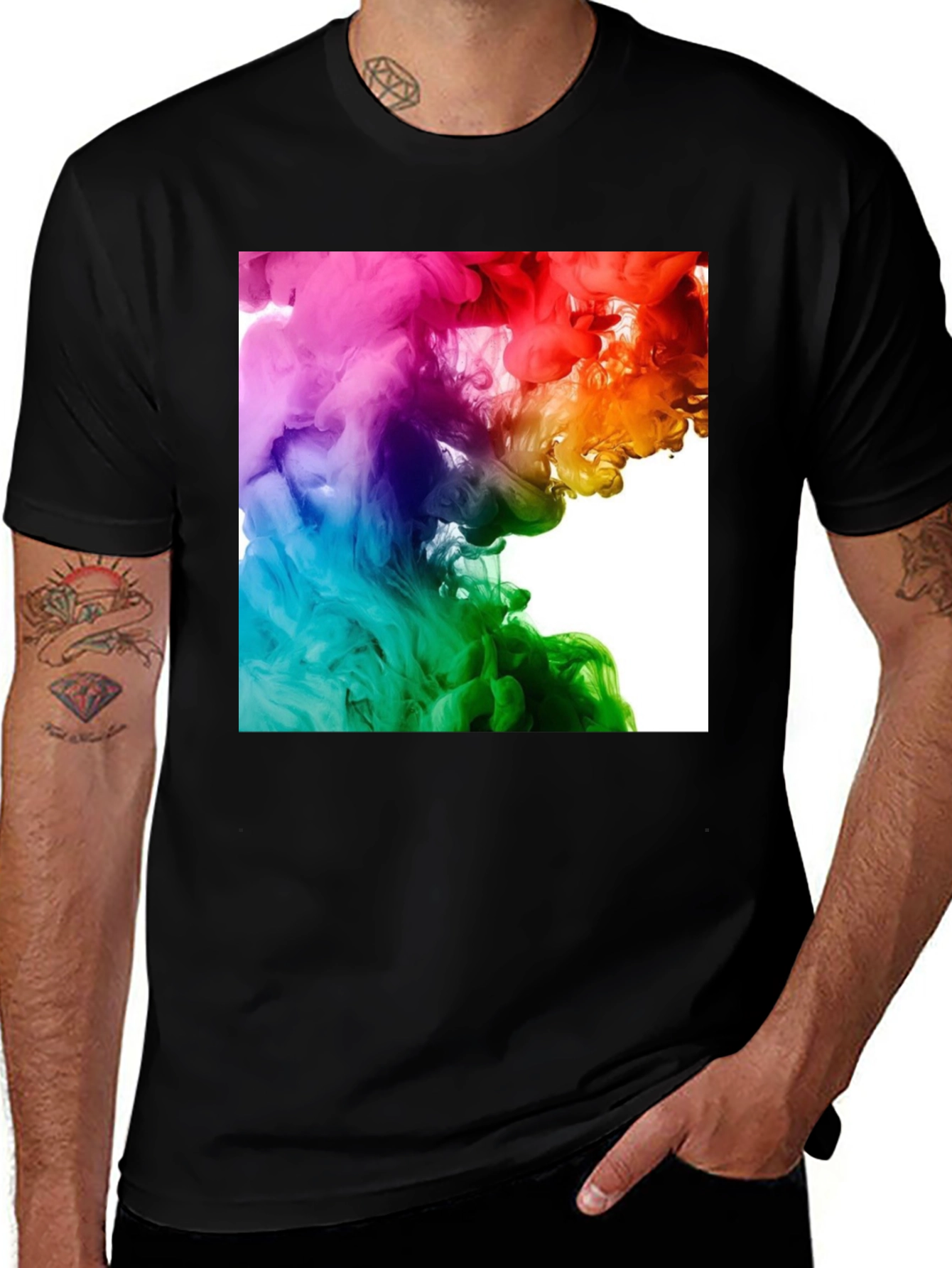 Variant 14 of Rainbow Swirl Graphic Black T-Shirt
