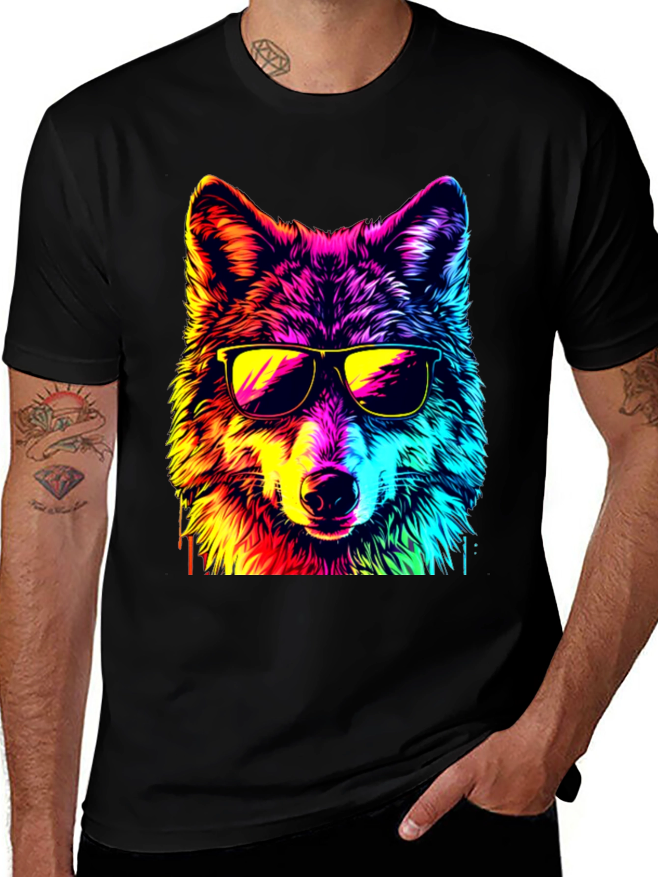Variant 14 of Cool Wolf Graphic Tee - Men's Black T-Shirt