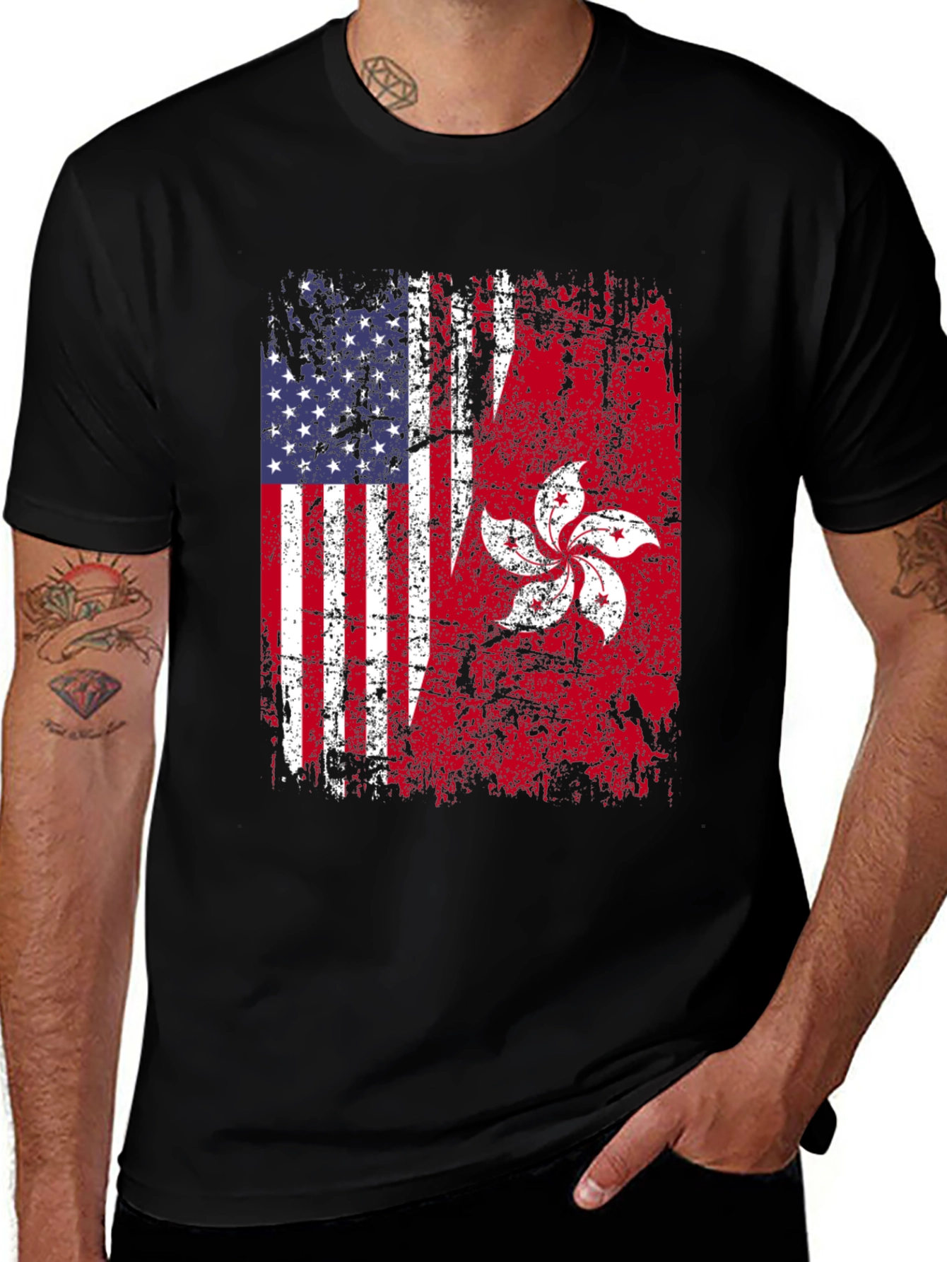 Black USA Hong Kong Flag Graphic Tee main image