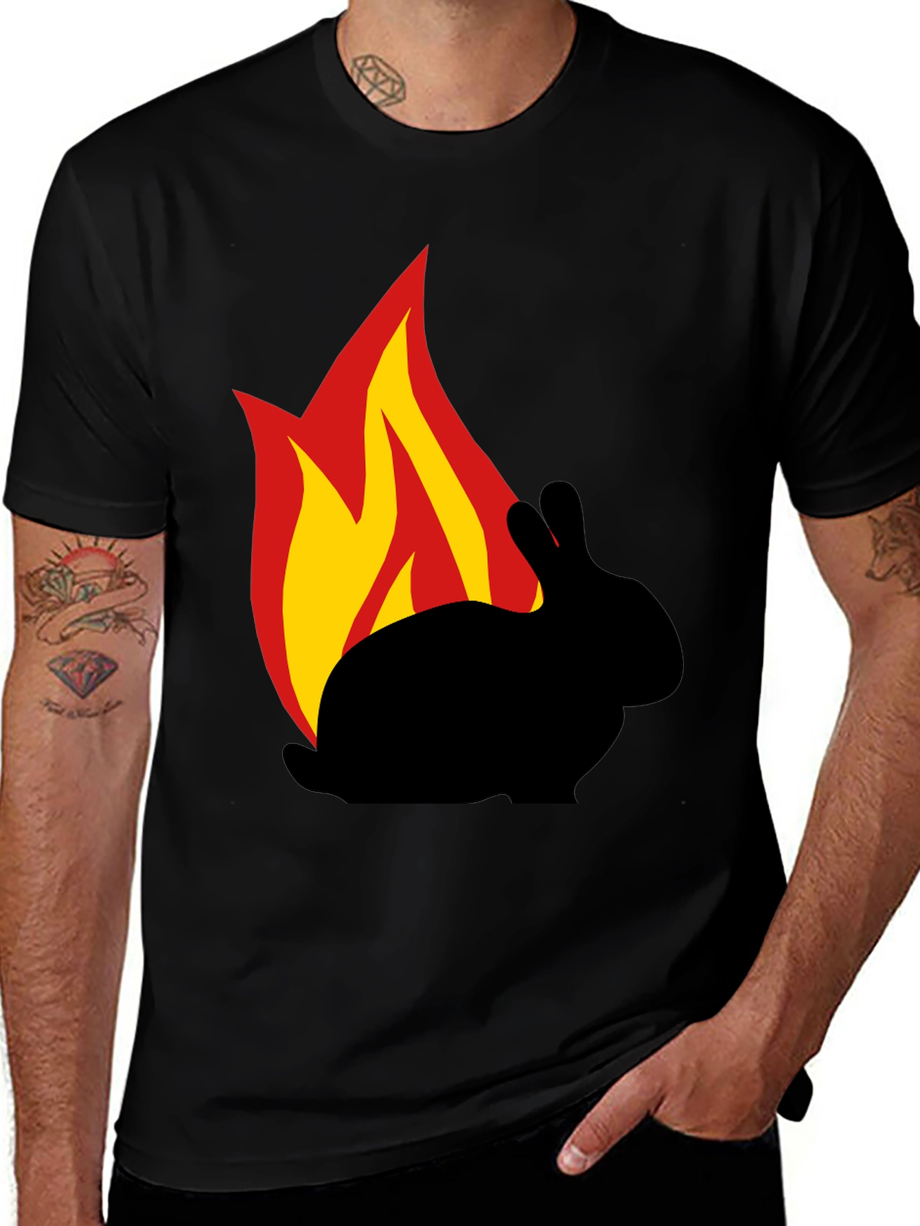 Variant 19 of Burning Rabbit Graphic Tee - Black Cotton T-Shirt