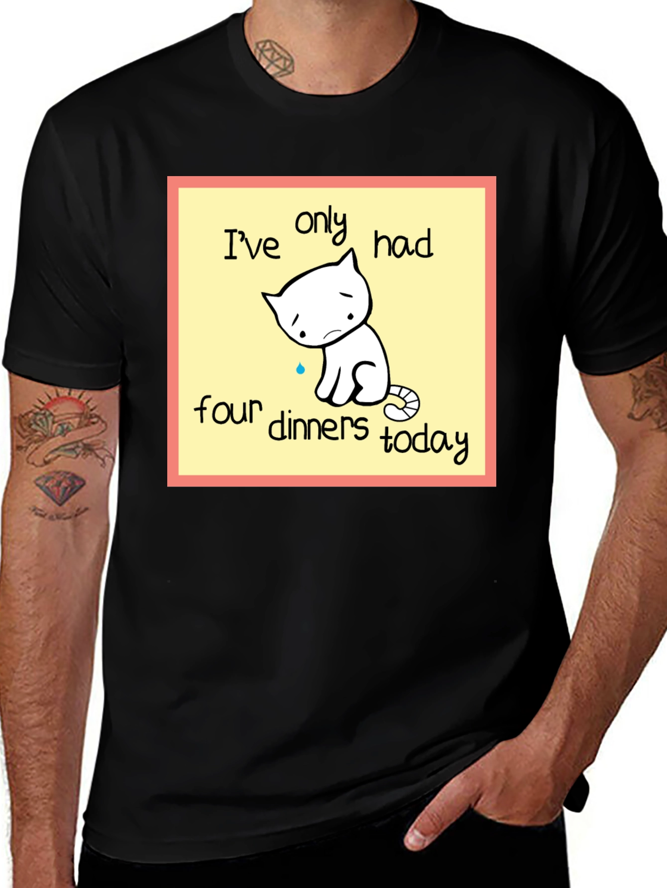 Black Funny Cat T-Shirt: Only Four Dinners Today main image