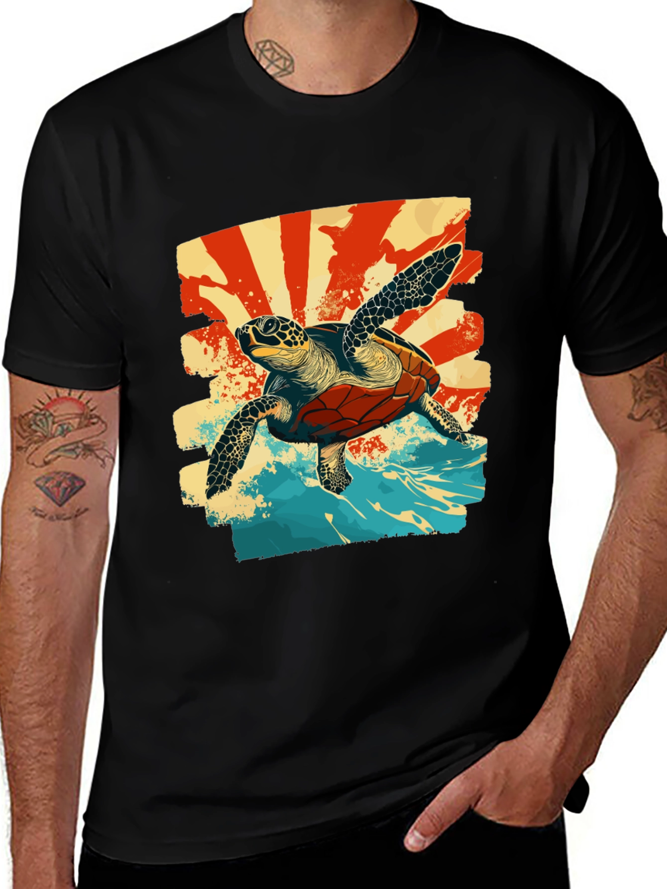 Variant 14 of Retro Sea Turtle Graphic T-Shirt - Black