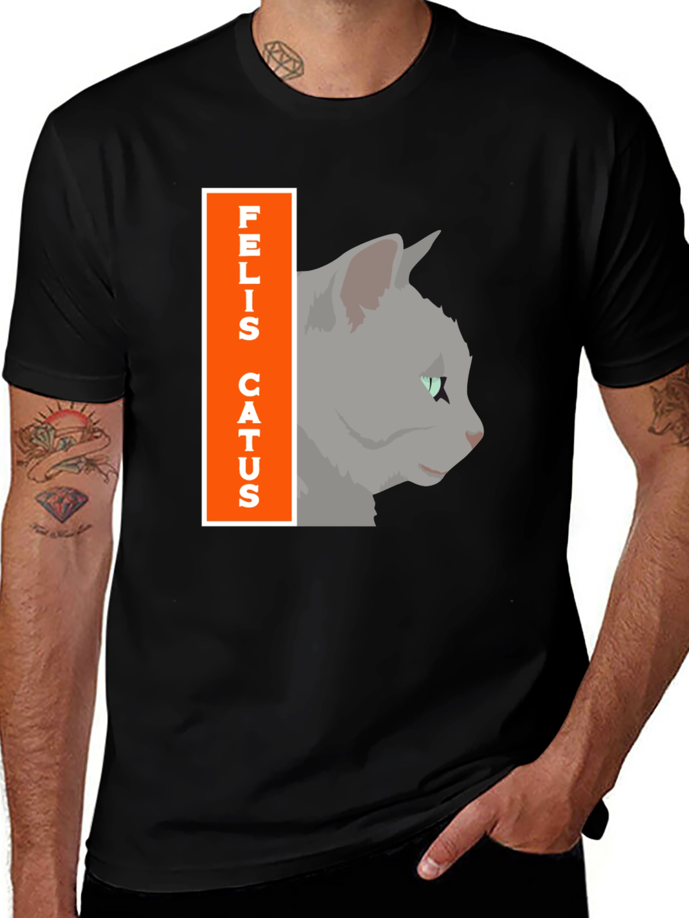 Variant 18 of Felis Catus Cat Graphic Tee - Black Cotton T-Shirt