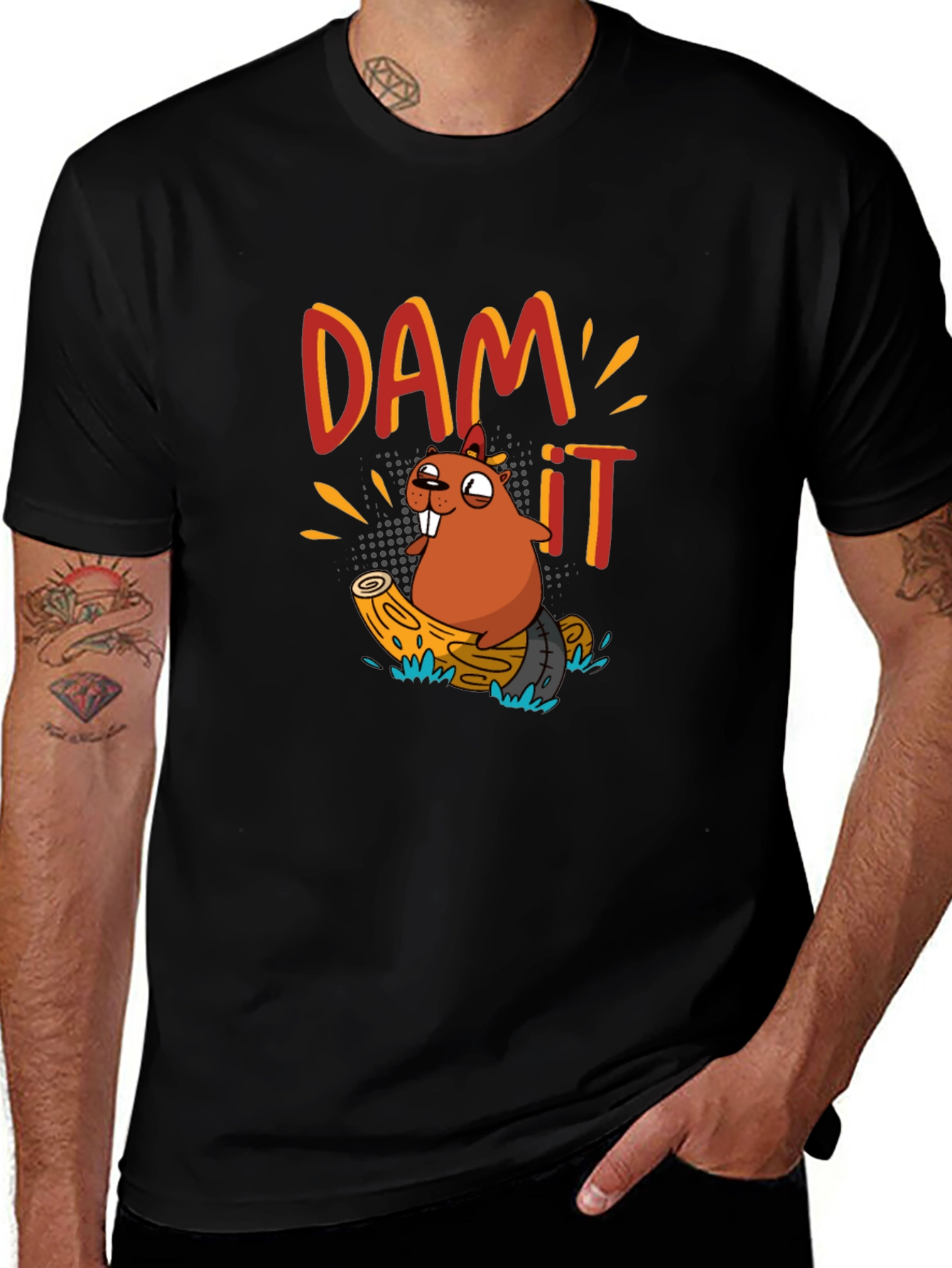 Variant 8 of Dam It Beaver Cartoon Black T-Shirt