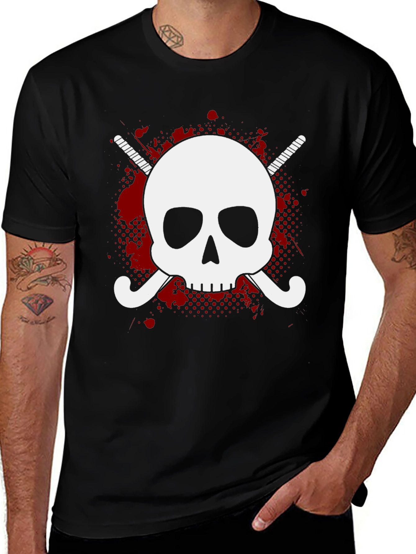 Variant 15 of Skull & Hockey Stick Graphic Tee - Edgy Style