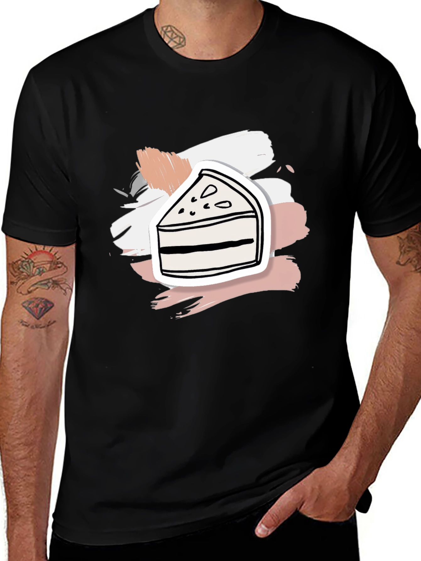 Variant 12 of Slice of Cake Graphic Tee - Black Cotton Shirt