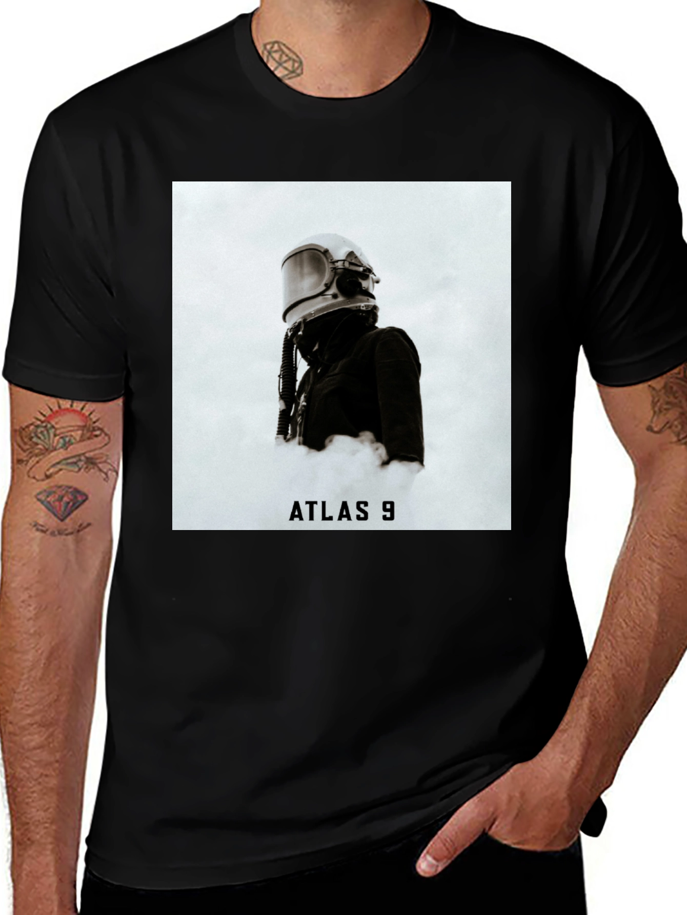 Variant 10 of Atlas 9 Graphic Tee - Astronaut Helmet Design Black Cotton T-Shirt