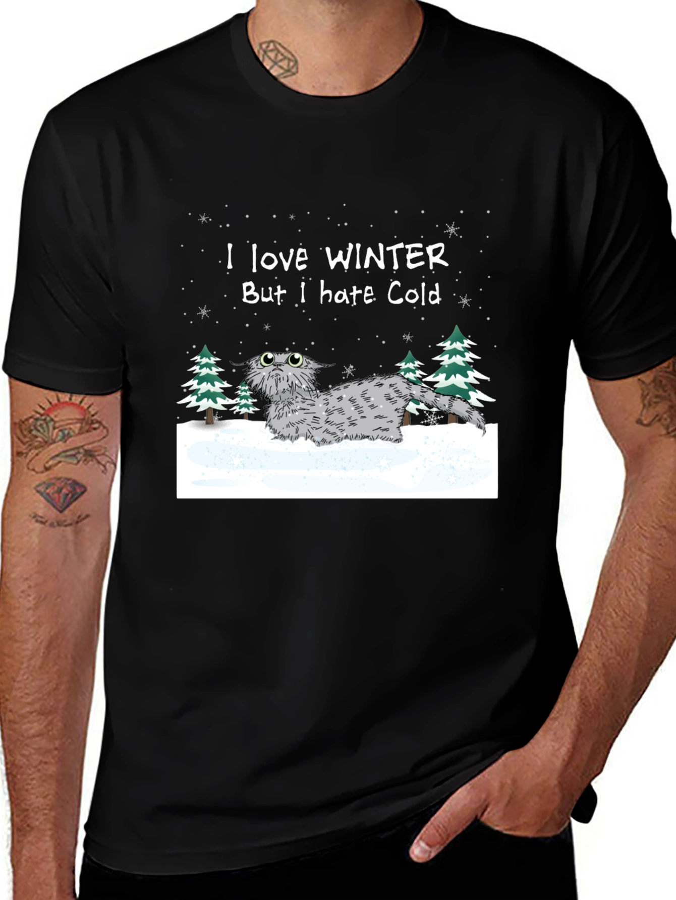 Variant 24 of Winter Cat T-Shirt - I Love Winter But I Hate Cold